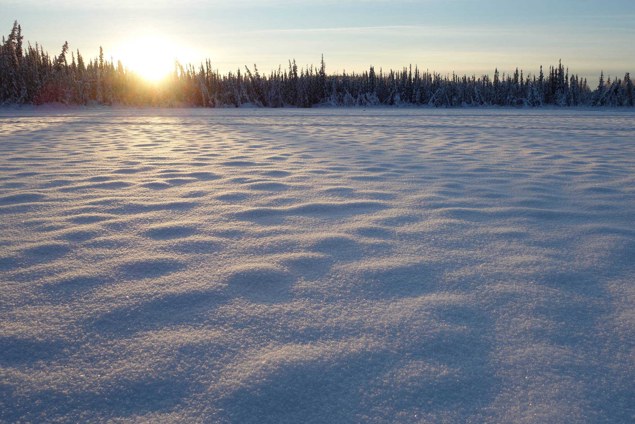 The late-November sun over a Fairbanks lake. (Courtesy Photo / Ned Rozell)