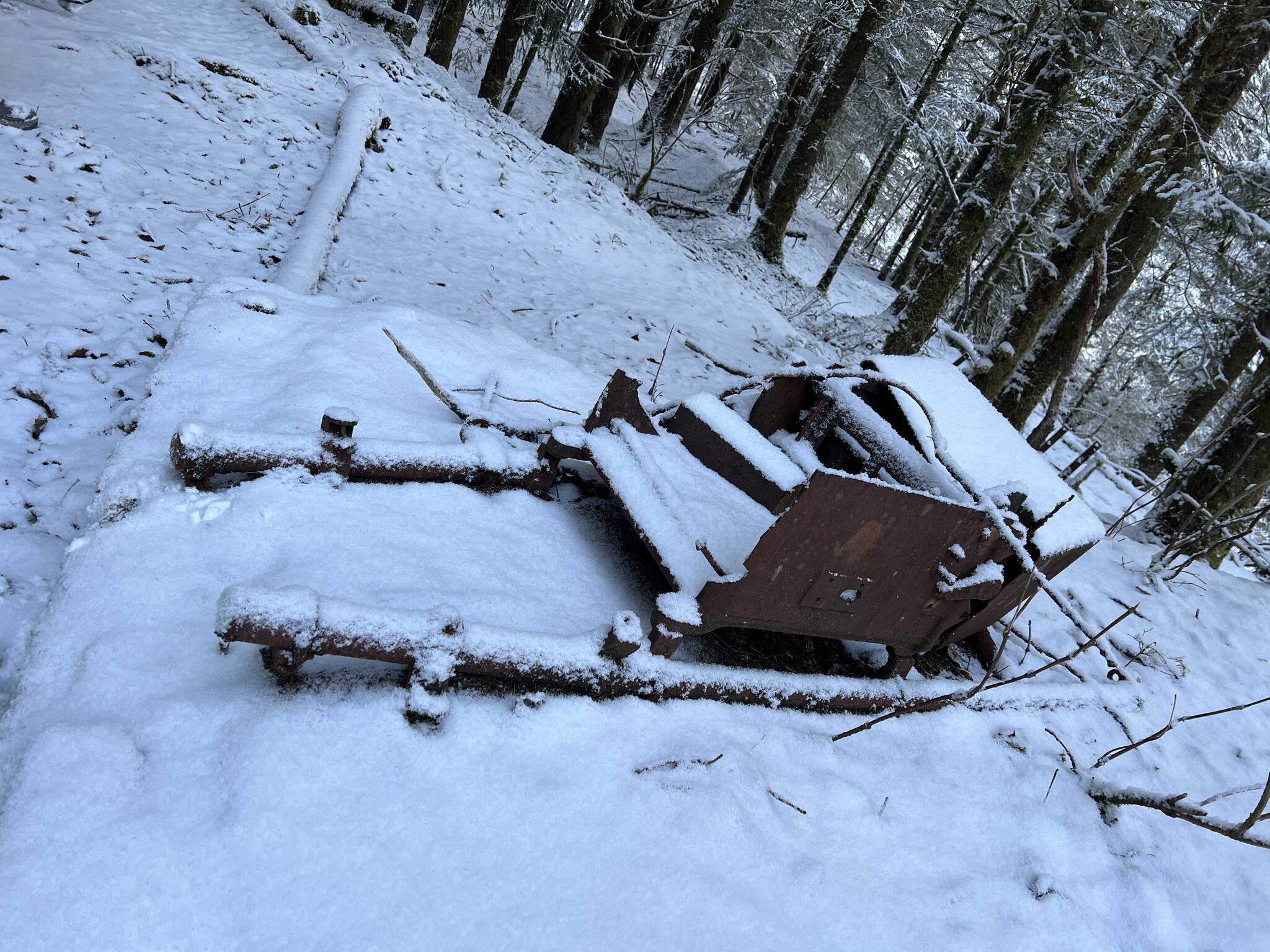 "Santa’s sleigh needs some maintenance before it’s ready for Christmas Eve," writes Deana Barajas of this photo taken along the Treadwell Mine Trail. (Courtesy Photo / Deana Barajas)