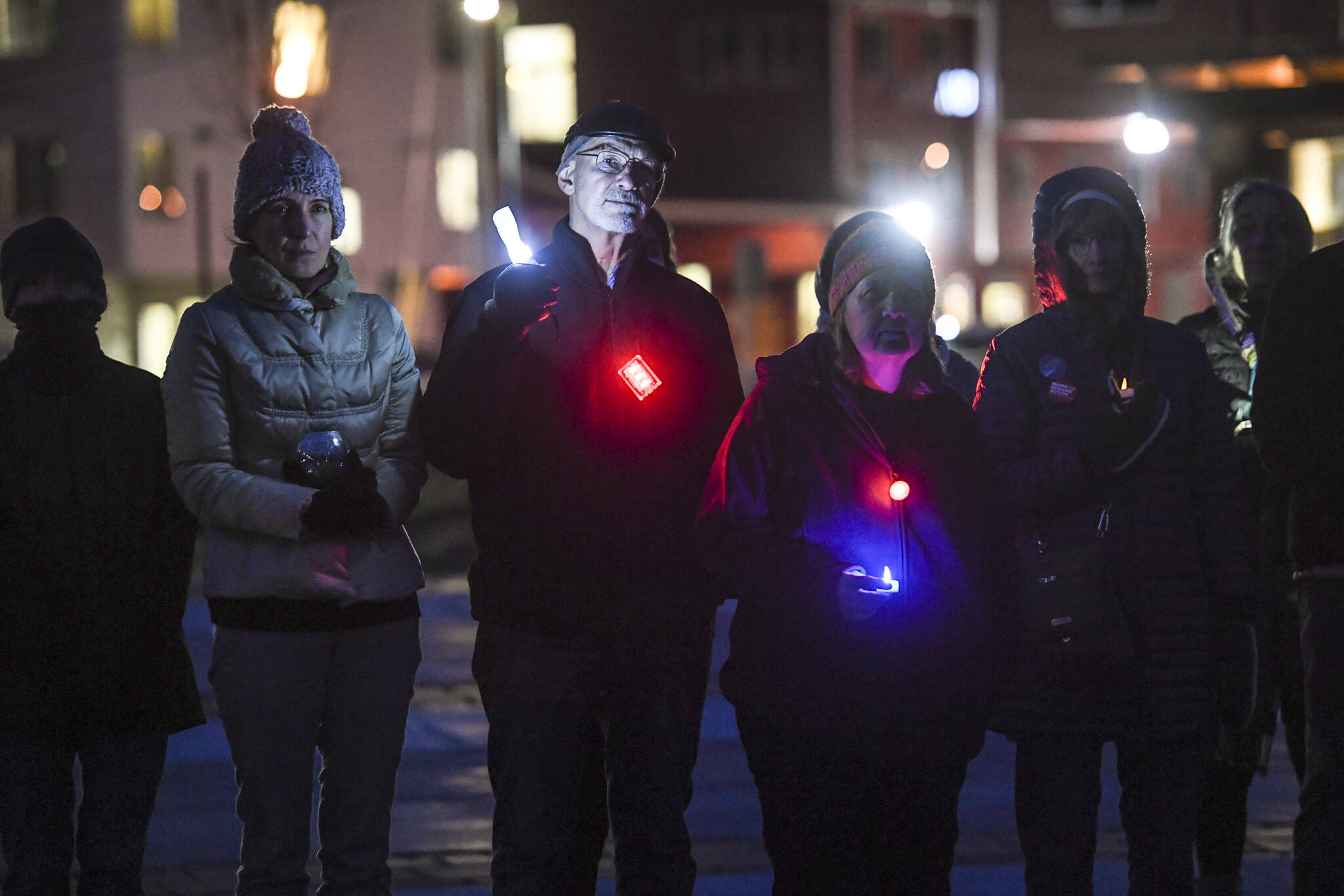 Juneau residents attend a vigil to end gun violence sponsored by Moms Demand Action at the Mayor Bill Overstreet Park on Saturday, Dec. 14, 2019. Tonight, members of Moms Demand Action will host a vigil on Zoom. (Michael Penn/ Juneau Empire File)