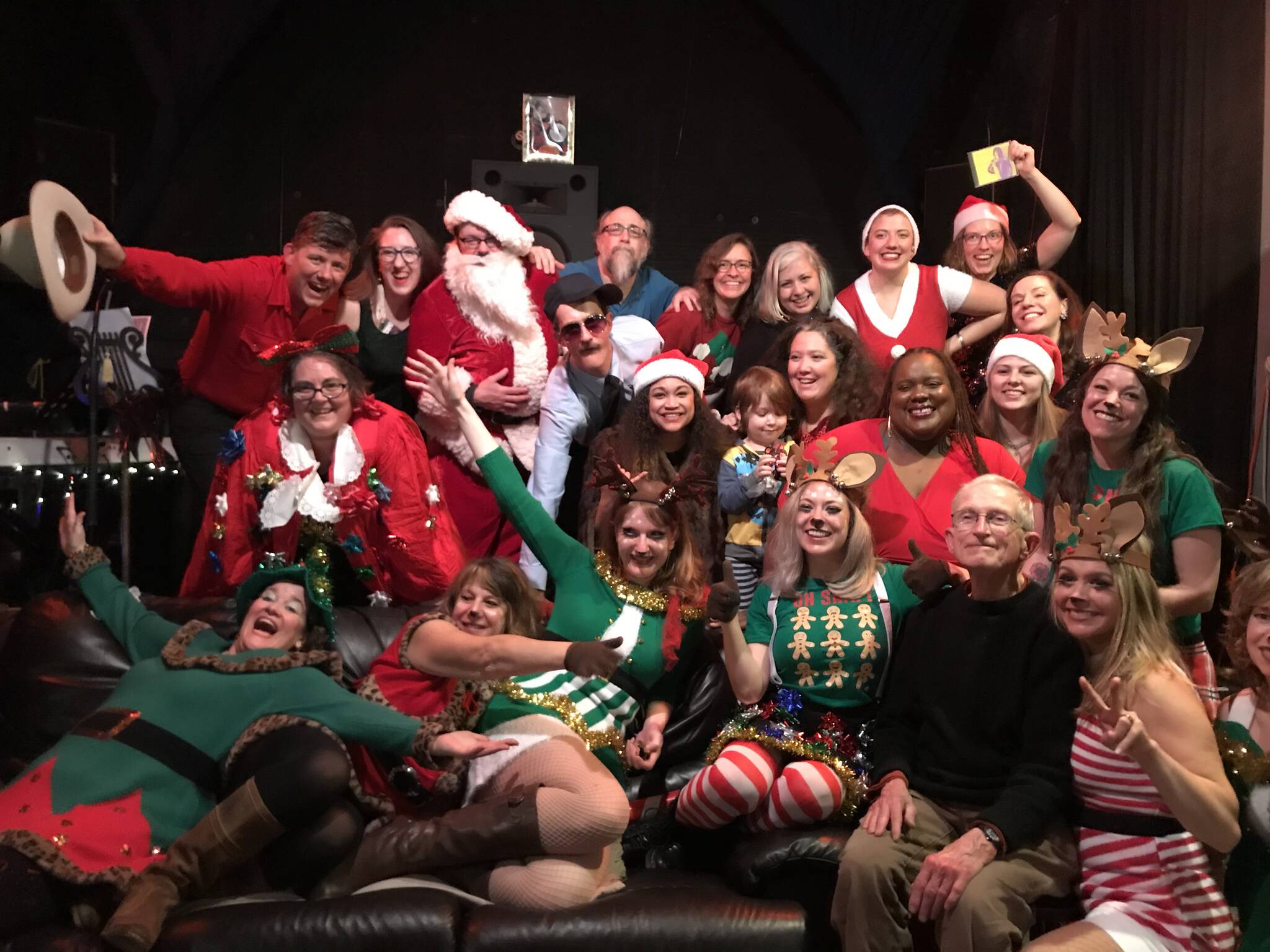Performers in the Gold Town Theater’s virtual 2020 Christmas Extravaganza pose together for a group shot. This year’s event will involve performers traveling from location to location performing smaller sets. (Courtesy photo / Collette Costa)