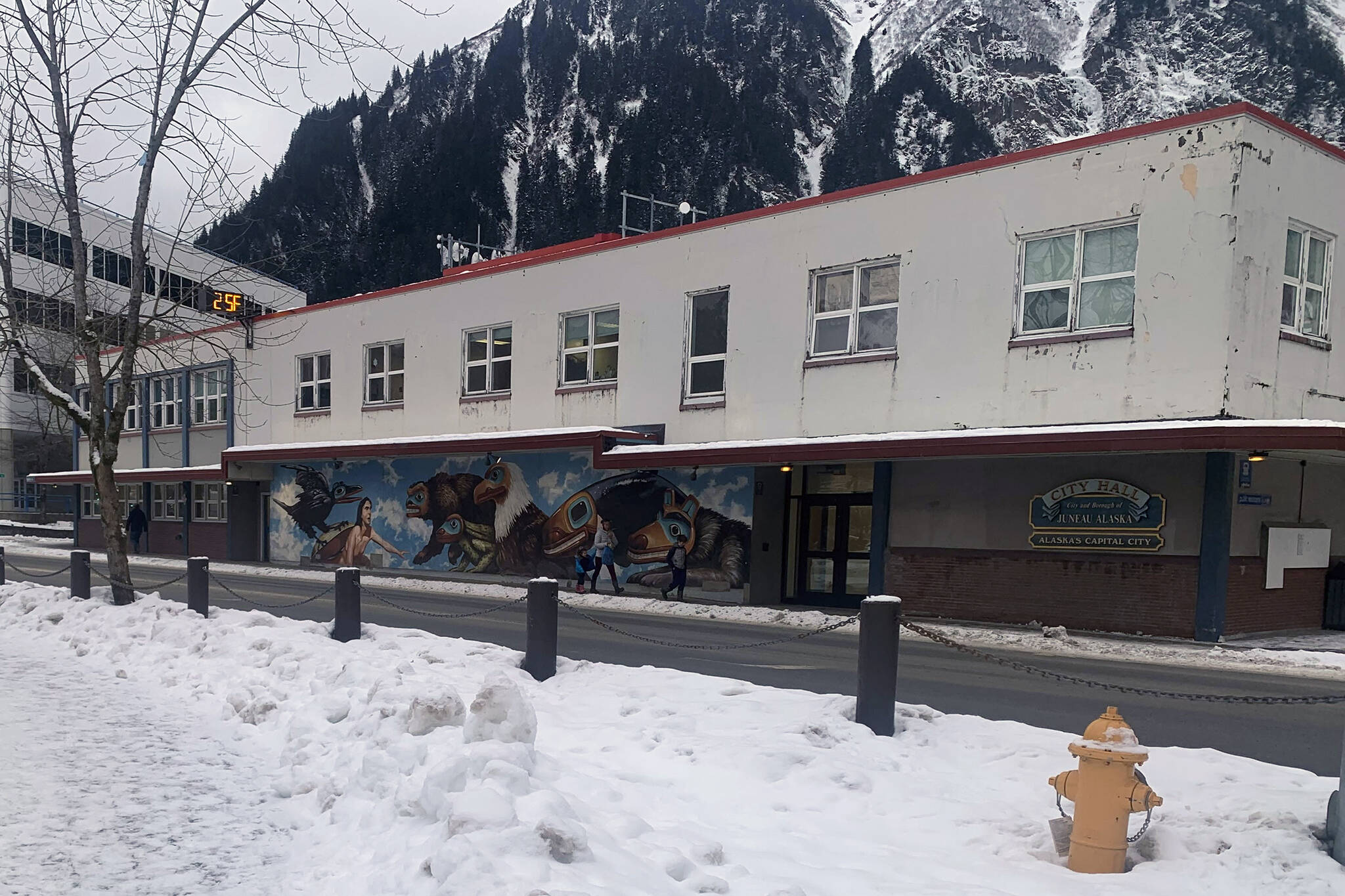 This picture shows the City and Borough of Juneau City Hall on Dec. 20, 2021. City officials are eyeing options for a new or renovated city facility. On Monday, the Public Works and Facilities Committee narrowed the scope of possibilities to four potential options. (Dana Zigmund/Juneau Empire)