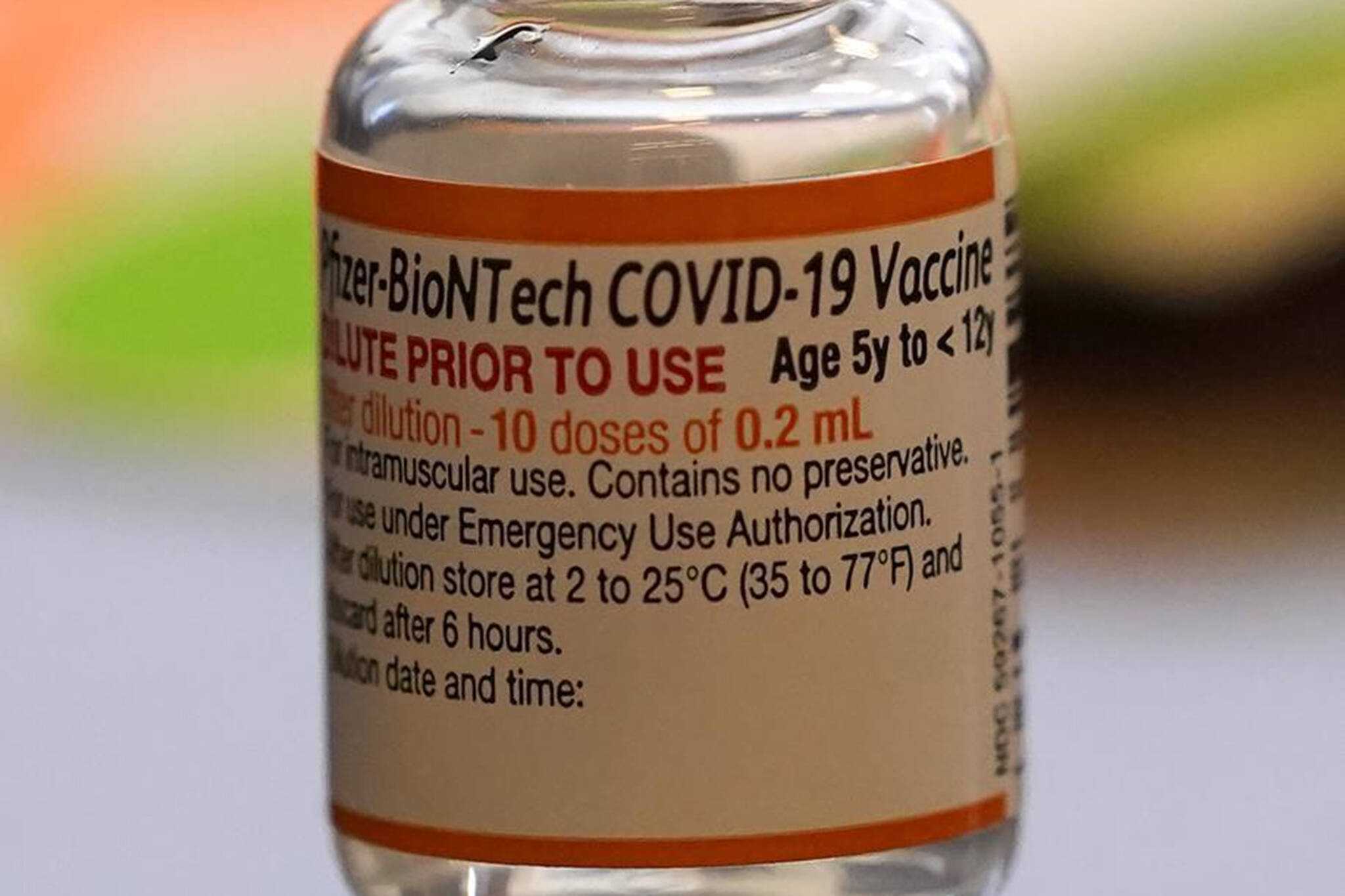 The Pfizer-BioNTech COVID-19 vaccine for children five to 12 years sits ready for use at a vaccination site in Fort Worth, Texas, Thursday, Nov. 11, 2021. (AP Photo/LM Otero)