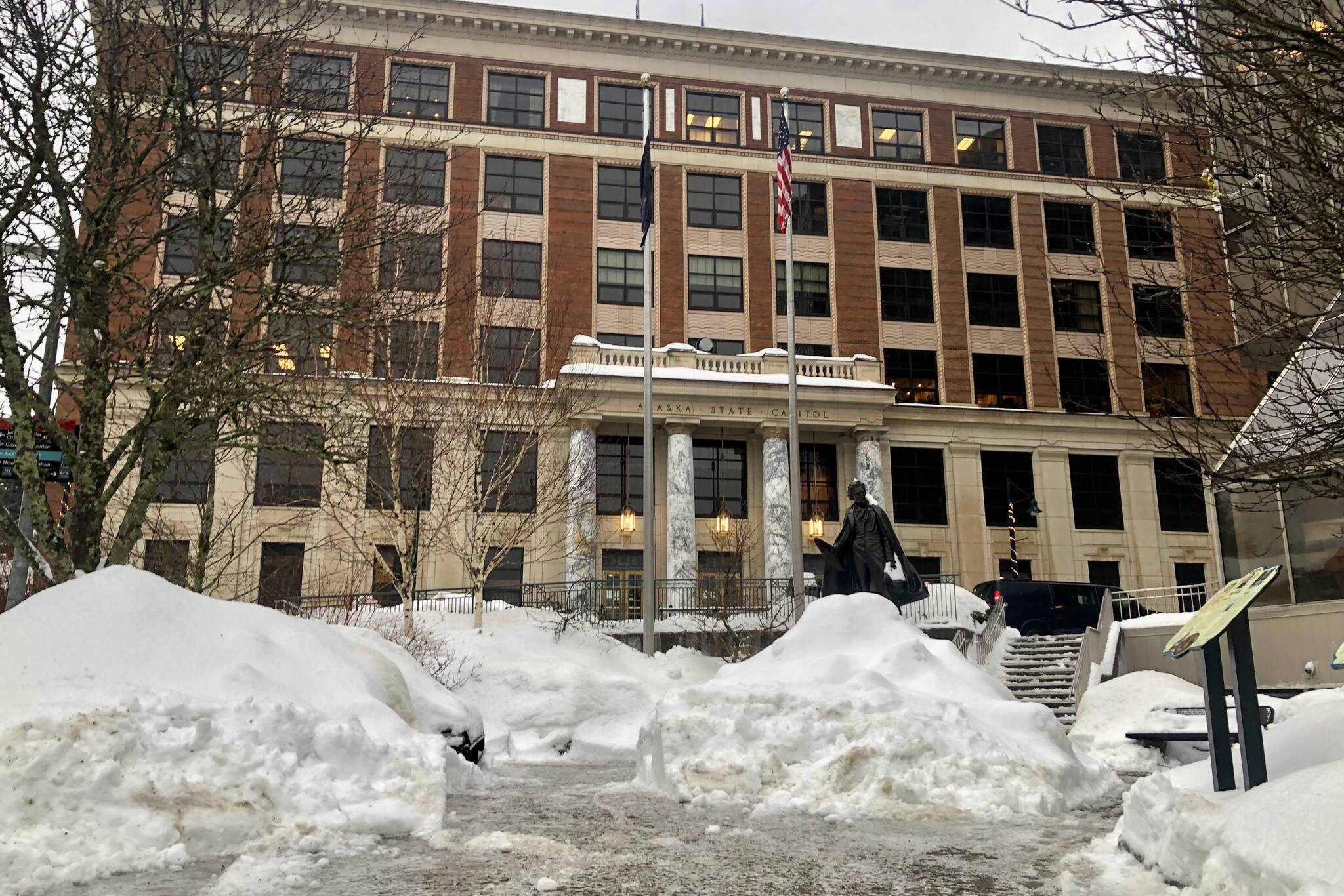 The next session of the Alaska State Legislature will begin next week at the Capitol building in Juneau, seen here on Jan. 10, 2022, and lawmakers have already filed dozens of new bills for consideration. (Peter Segall / Juneau Empire file)