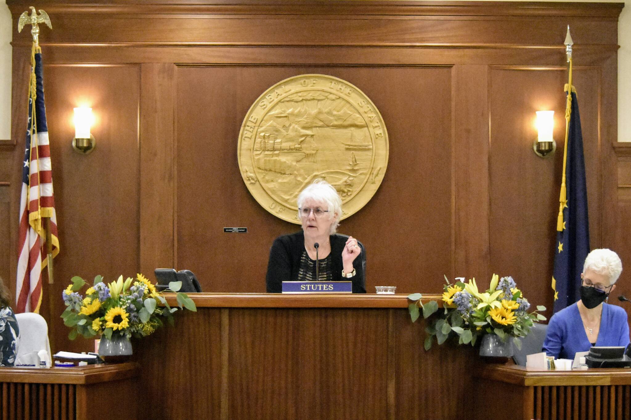 House Speaker Louise Stutes, R-Kodiak, gave a stern warning about decorum to members of the Alaska House of Representatives on the first day of the legislative session on Tuesday, Jan 18, 2022. Last year the Legislature was so divided it took a full regular session and four special sessions before work was completed. (Peter Segall / Juneau Empire)