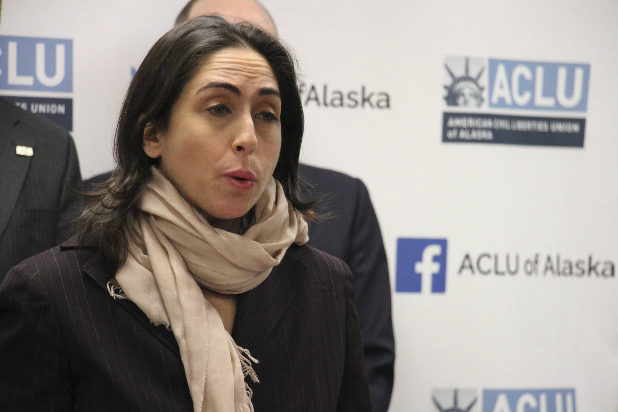 Former Alaska Assistant Attorney General Elizabeth Bakalar speaks a news conference on Jan. 10, 2019, in Anchorage, Alaska, after she sued the state. A federal judge on Thursday, Jan. 20, 2022, ruled that Bakalar was wrongfully terminated by the then-new administration of Alaska Gov. Mike Dunleavy for violating her freedom of speech rights. (AP File Photo / Mark Thiessen)
