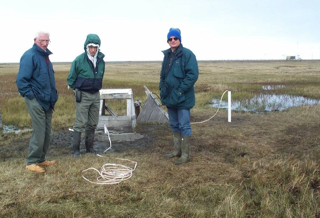 At a permafrost monitoring site northwest of Barrow years ago were researchers Max Brewer, Jerry Brown and Vladimir Romanovsky. (Courtesy Photo / Kenji Yoshikawa)