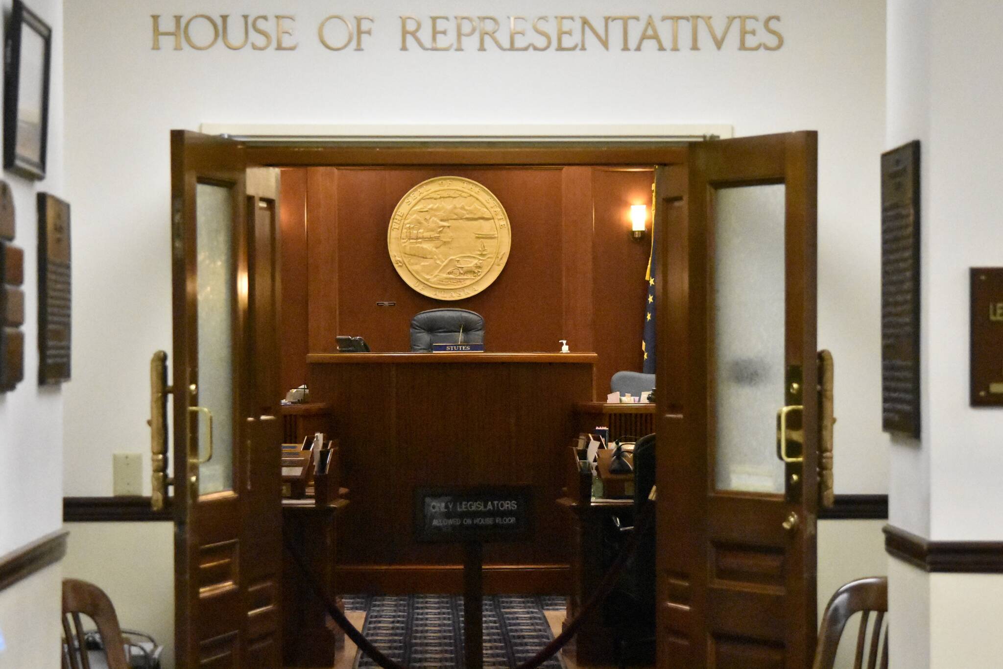 A scheduled floor session of the Alaska House of Representatives was canceled Wednesday, Feb. 2, 2022, following a positive COVID-19 case in the body and close contacts among roughly half the members. (Peter Segall / Juneau Empire)