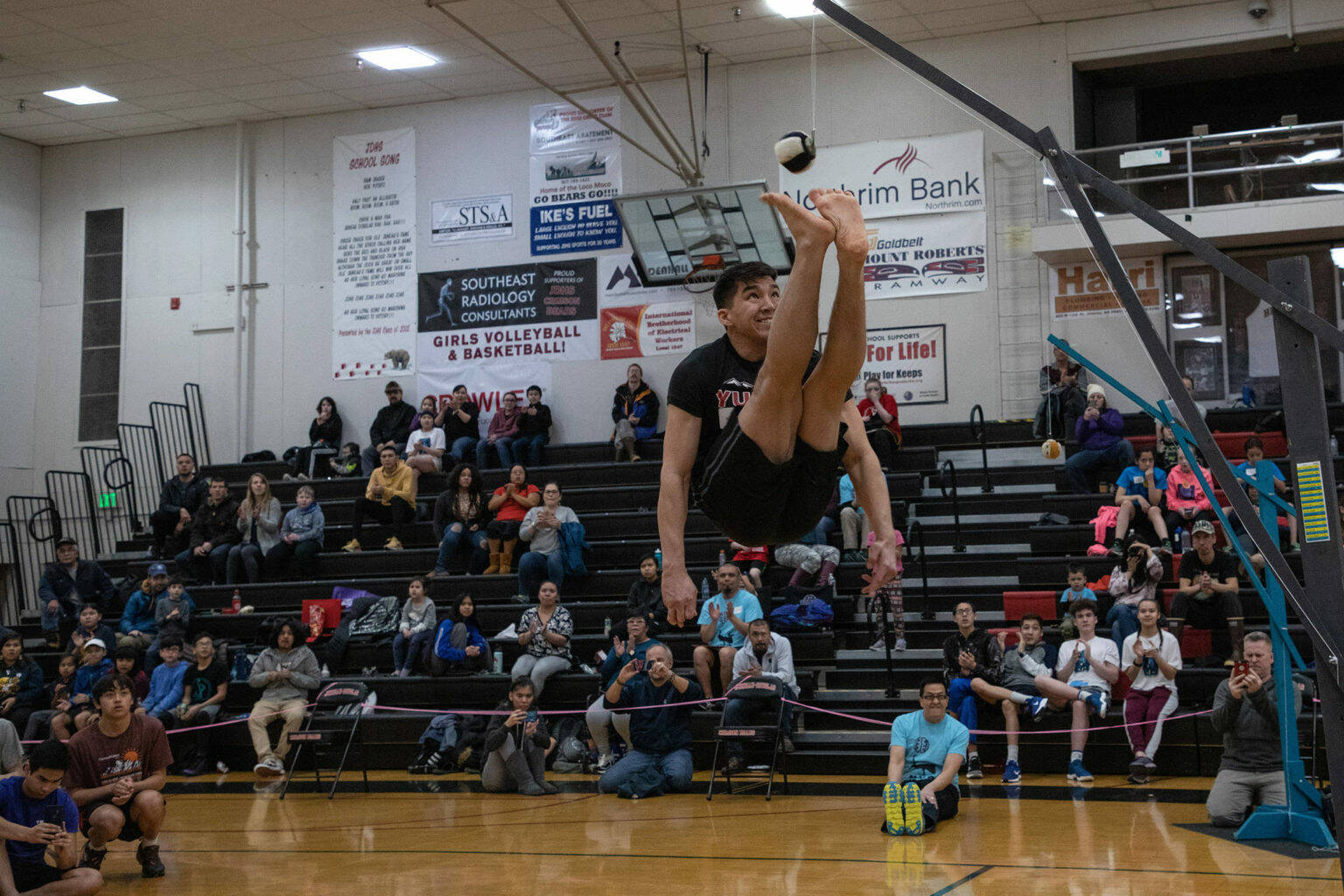 Kyle Worl competes in the two-foot high kick at the 2020 Traditional Games. The games this year are being held at Thunder Mountain High School on April 2-3 2022 (Courtesy Photo / Sealaska Heritage Institute)