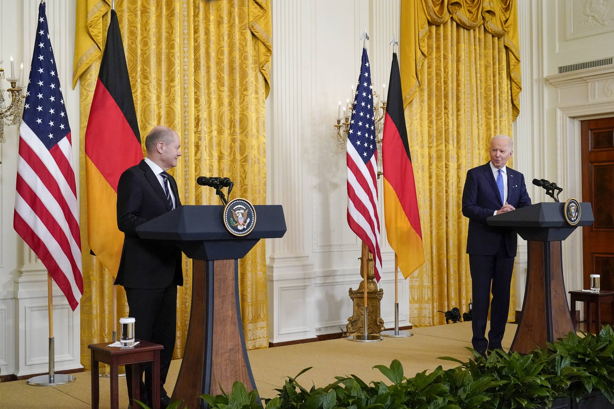 President Joe Biden speaks during a joint news conference with German Chancellor Olaf Scholz in the East Room of the White House, Monday, Feb. 7, 2022, in Washington. (AP Photo / Alex Brandon)