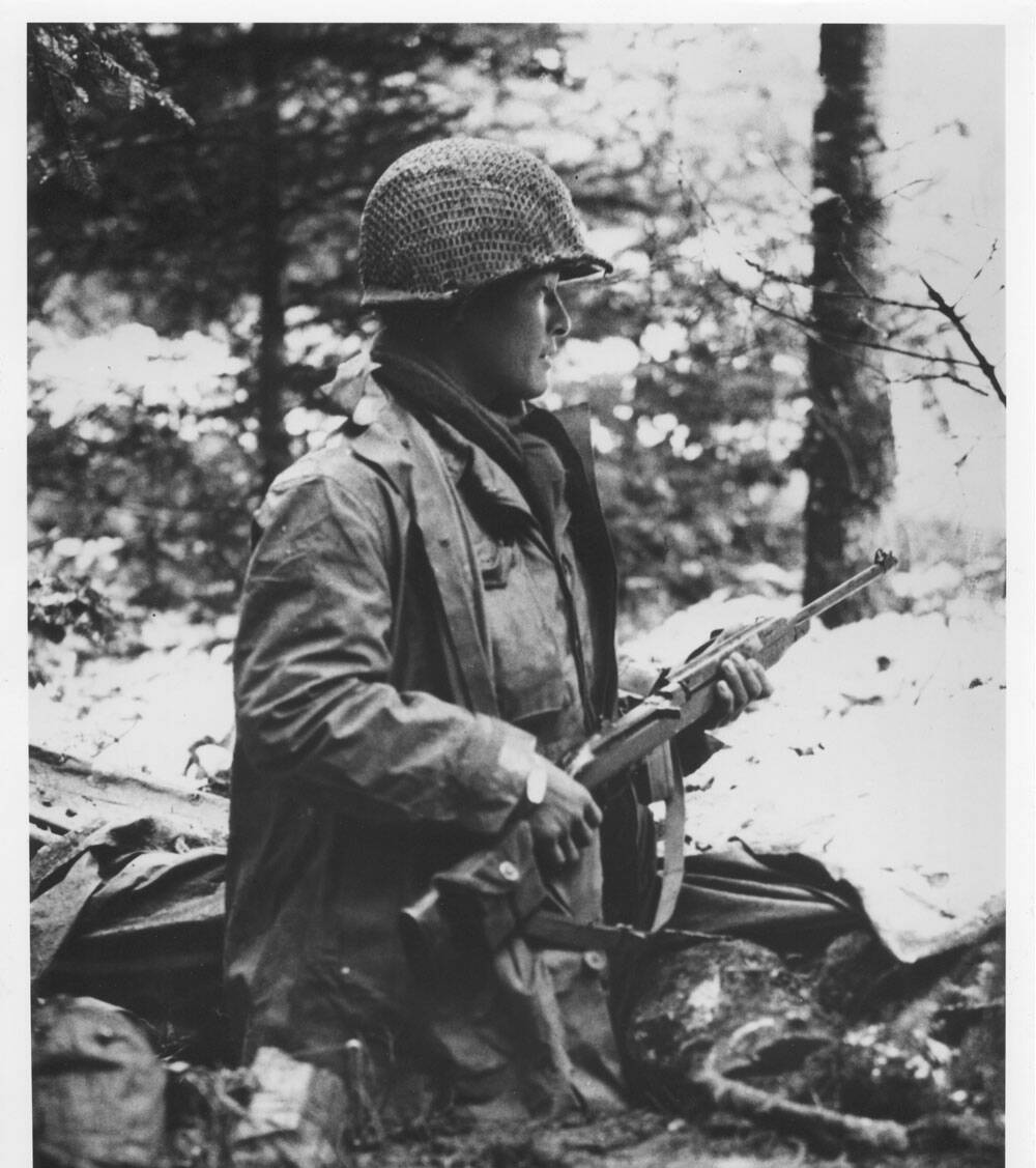 Courtesy photo / National Archives and Records Administration 
Goichi Suehiro, Co F, 2nd Battalion, 442nd RCT, looks for German movements in the Vosges Forest.
