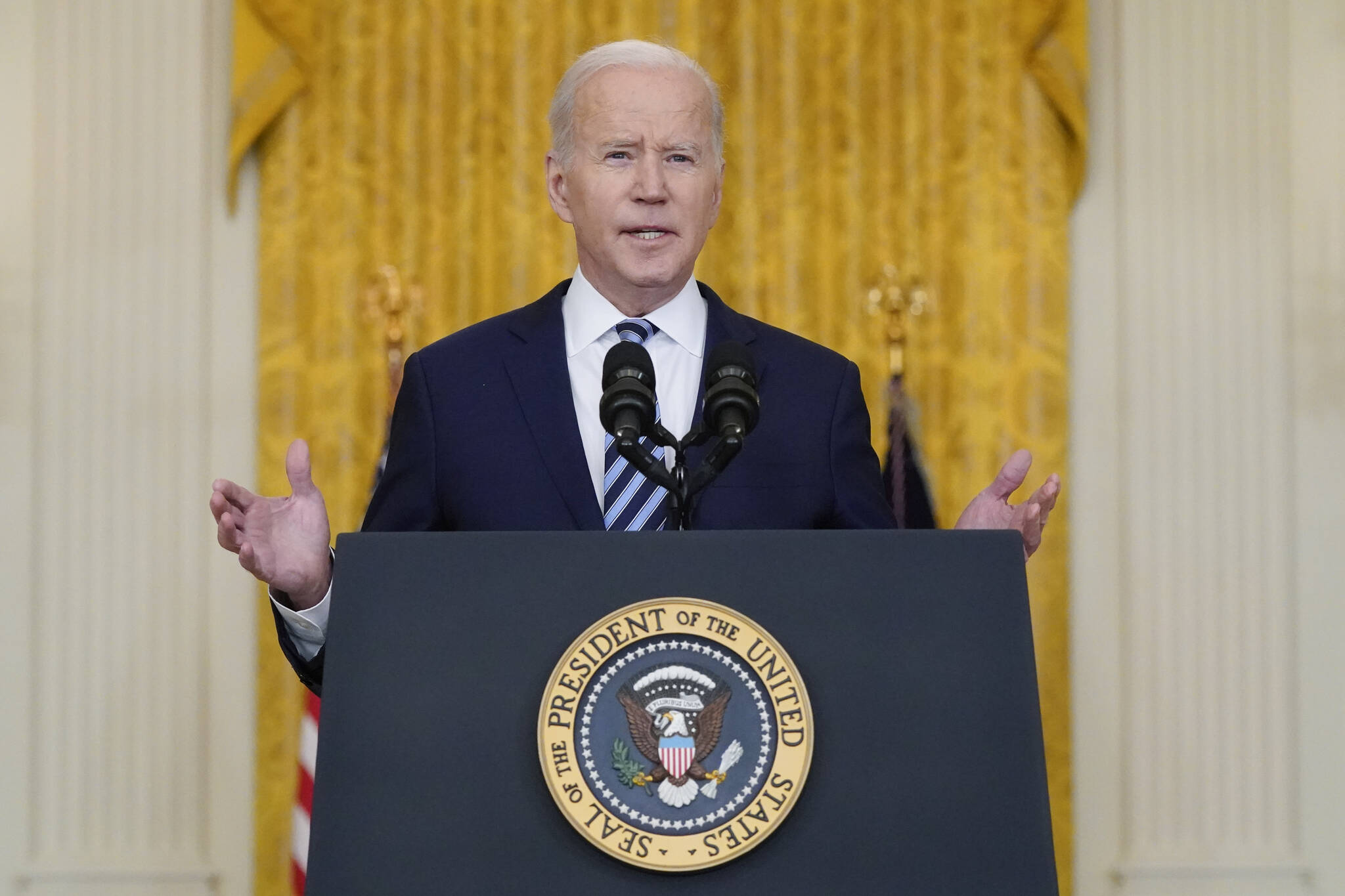 President Joe Biden speaks about the Russian invasion of Ukraine in the East Room of the White House, Thursday, Feb. 24, 2022, in Washington. (AP Photo / Alex Brandon)