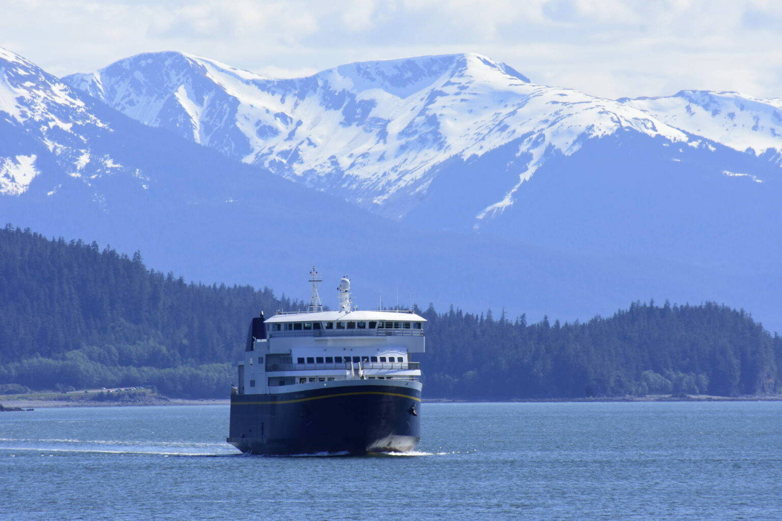Peter Segall / Juneau Empire file
The MV Tazlina arrives in Juneau in this May 2020 photo. Federal relief dollars may be coming to the state to aid the Alaska Marine Highway System, but the unions that run the ships say workers are leaving the state.