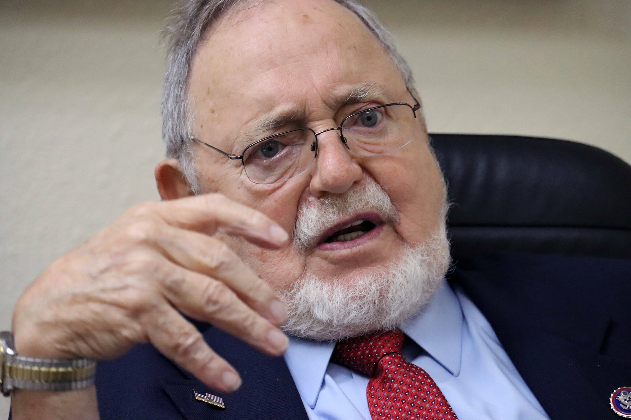 U.S. Rep. Don Young, R-Alaska, seen here in this 2021 Empire file photo, introduced a bill Monday that would allow the federal government to seize Russian ships in American waters. (Ben Hohenstatt / Juneau Empire file)