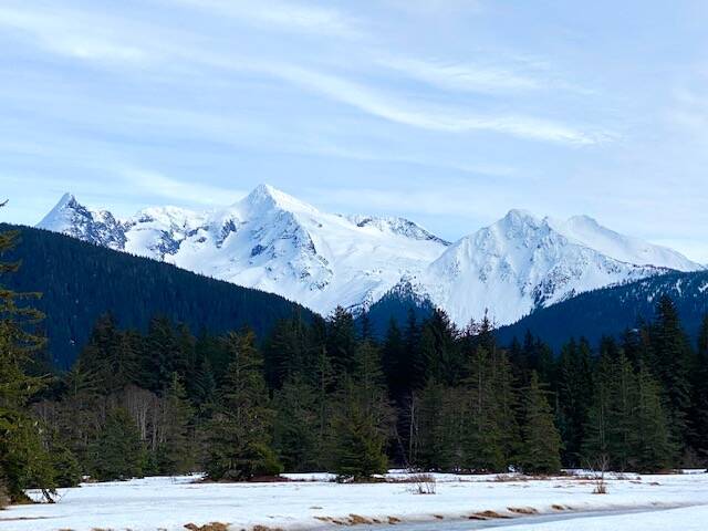 Snow-capped mountains and ridges seen from Point Bridget State Park on March 9. (Courtesy Photo / Denise Carroll)