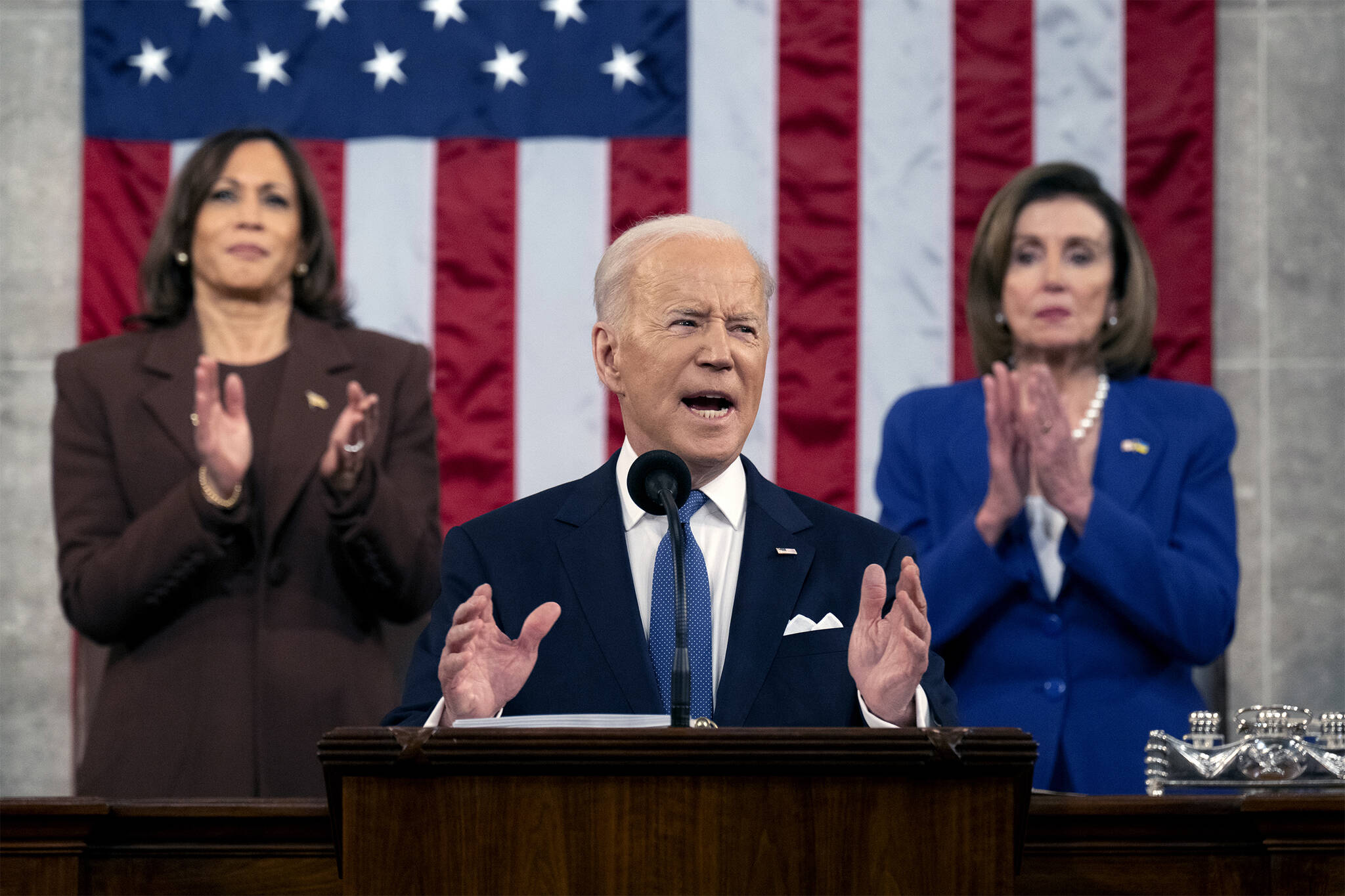 President Joe Biden delivers his State of the Union address to a joint session of Congress at the Capitol, Tuesday, March 1, 2022, in Washington. (Saul Loeb, Pool)