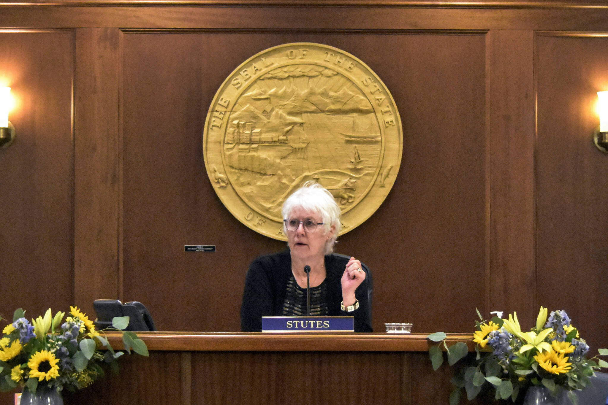 Speaker of the Alaksa House of Representatives Louise Stutes, R-Kodiak, speaks to lawmakers on Jan. 18, 2022. In a statement Wednesday the House Majority Coalition announced a $1,300 boost to this year’s Permanent Fund Dividend. (Peter Segall / Juneau Empire file)