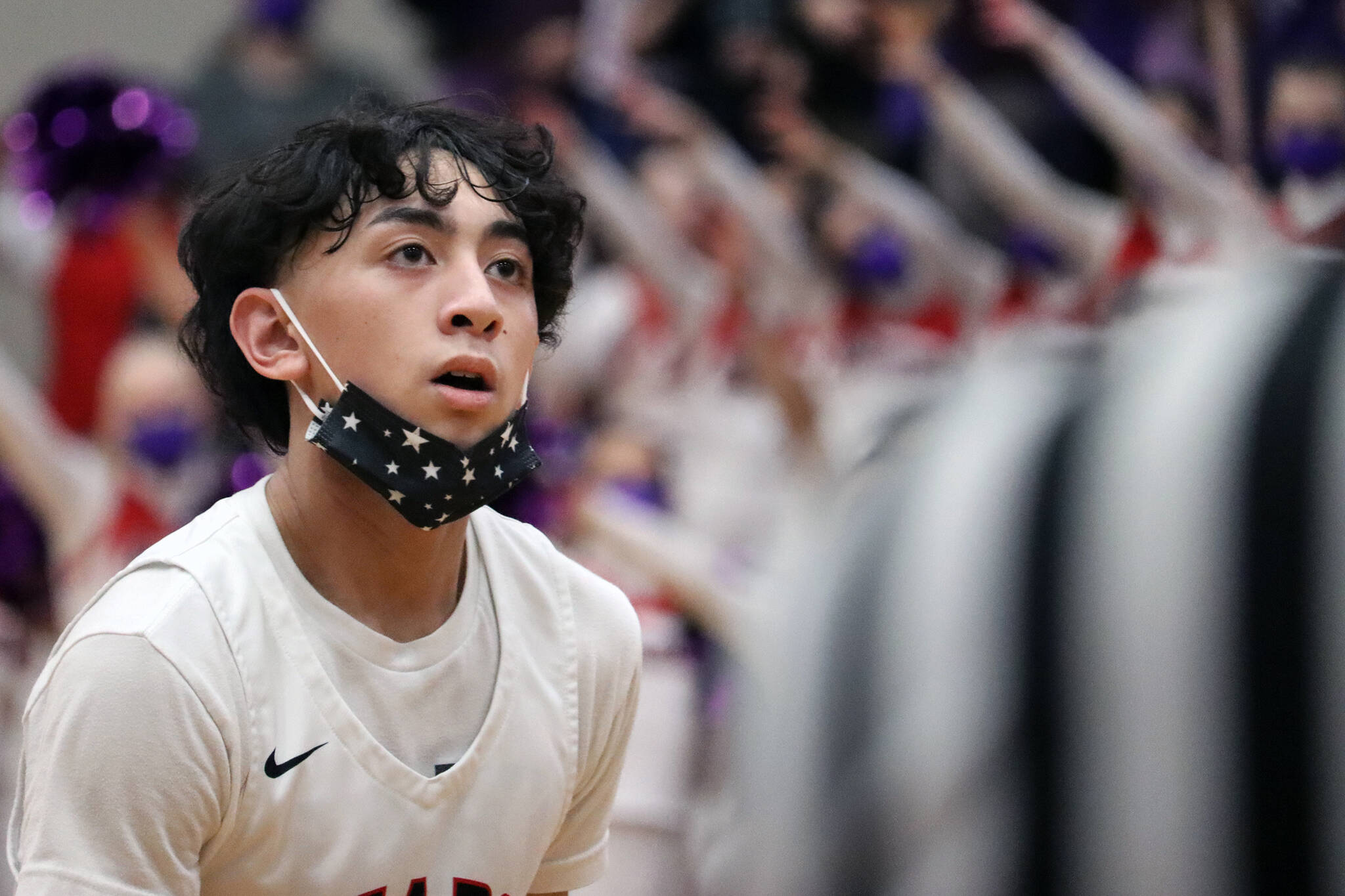 Ben Hohenstatt / Juneau Empire
JDHS’ Alwen Carrillo eyes the basket ahead of a free throw on Friday night. Carrillo’s 13 points, including 11 in the first quarter, paced the Crimson Bears.