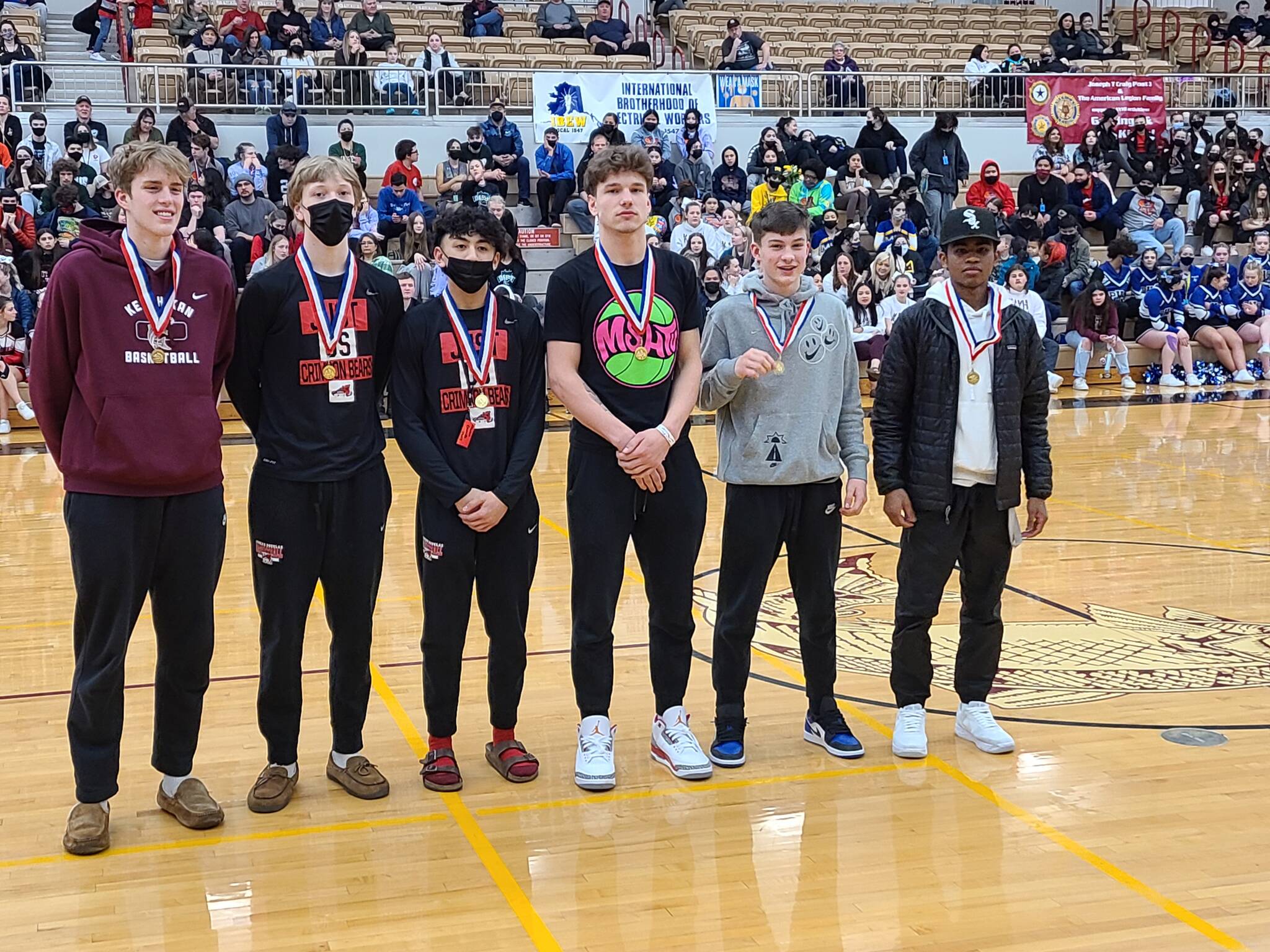 Athletes who received Region V 4A All-Conference honors pose for a photo following the Region V Tournament. Those receiving all-conference honors were Josh Rhoads of KHS, Sean Oliver of JDHS, Alwen Carrillo of JDHS, Thomas Baxter of TMHS, Sam Lockhart of TMHS and J.J. Parker of KHS. (Courtesy Photo)