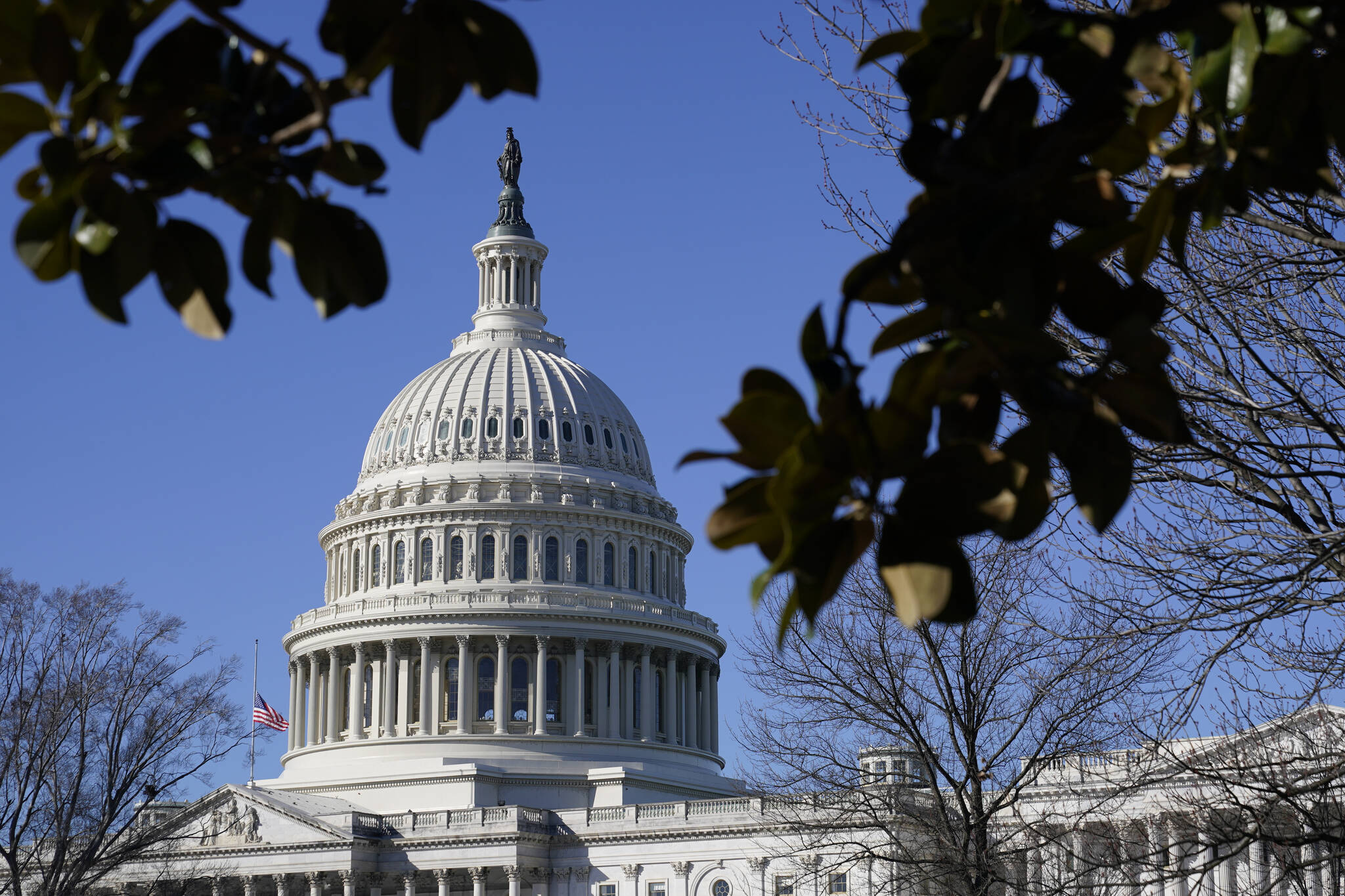 Sunlight shines on the U.S. Capitol dome on Capitol Hill in Washington, Monday, Feb. 21, 2022. (AP Photo/Patrick Semansky)