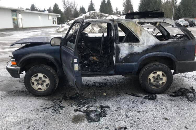 An improvised heating device sparked a February fire in a vehicle near Donna’s, totally destroying the vehicle. (Courtesy photo / Capital City Fire/Rescue)