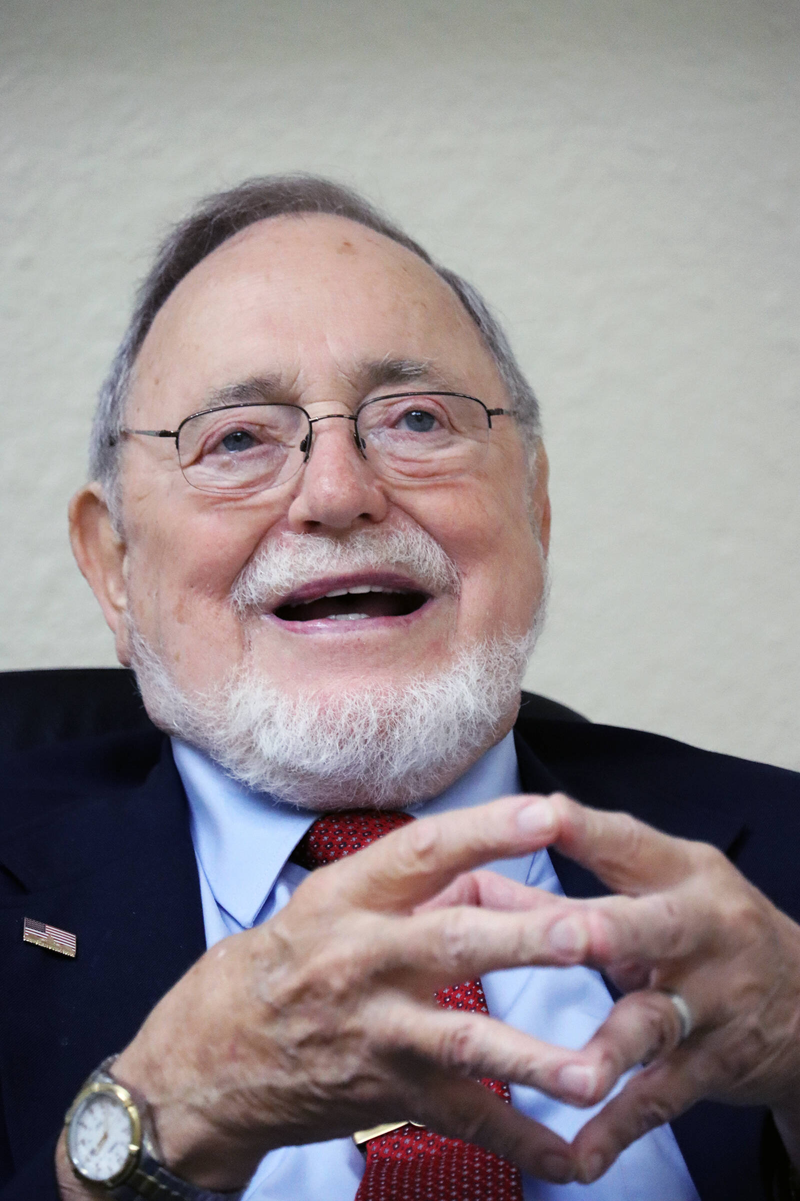 Ben Hohenstatt / Juneau Empire File
Rep. Don Young smiles during a sit-down in the Juneau Empire’s offices last June. Young died on Friday, according to the longtime U.S. representative’s office.