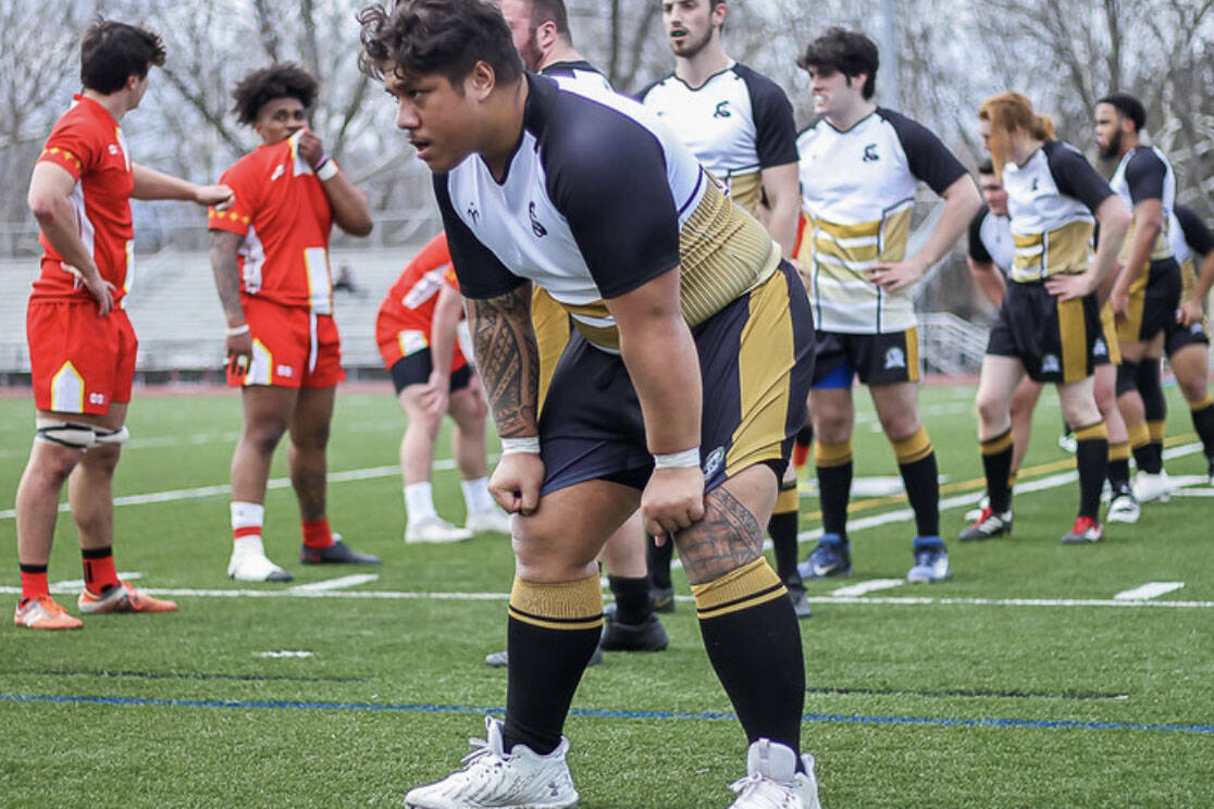 Lance Fenumiai, Juneau local and rugby player for St. Vincent College and recently named All-American by National Collegiate Rugby, pauses during a game against Wheeling University. (Terry Hancock / Wheeling University)