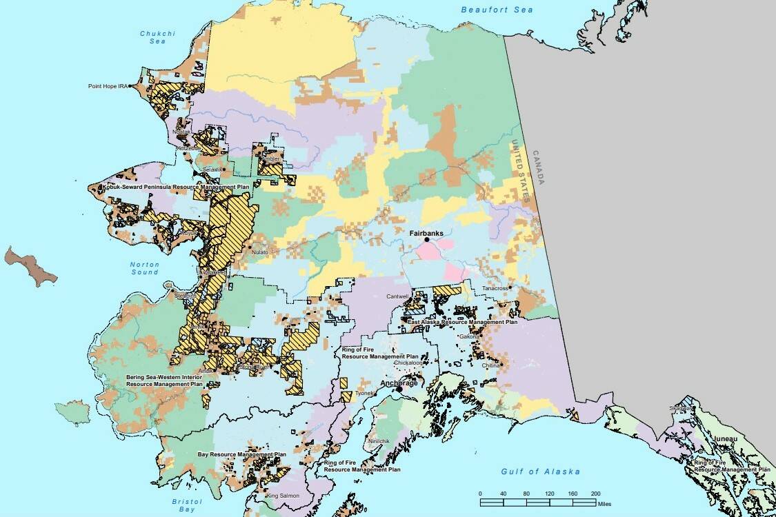 Screenshot 
A map from the Bureau of Land Management shows lands that may be available for selection by Alaska Native veterans from the Vietnam War-era. Veterans have been waiting a long time to be able to select lands, and some have expressed frustration at the length of the process.