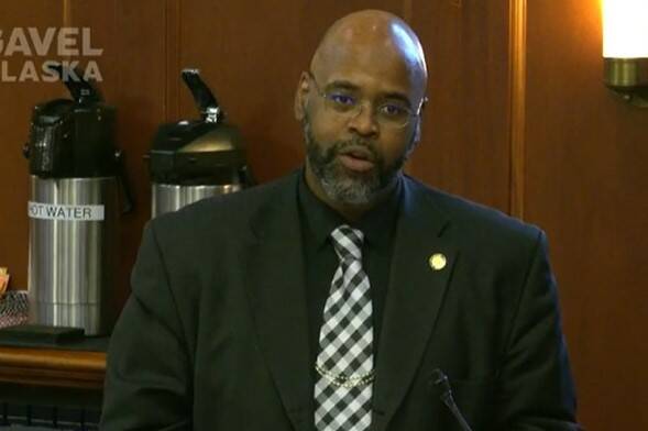 Sen. David Wilson, R-Wasilla, speaks on the floor of the Alaska Senate on Wednesday, March 30, 2022, in favor of a bill that would prohibit discrimination against people for wearing their natural hairstyles in schools and workplaces. The bill passed with only one nay vote. (Screenshot)