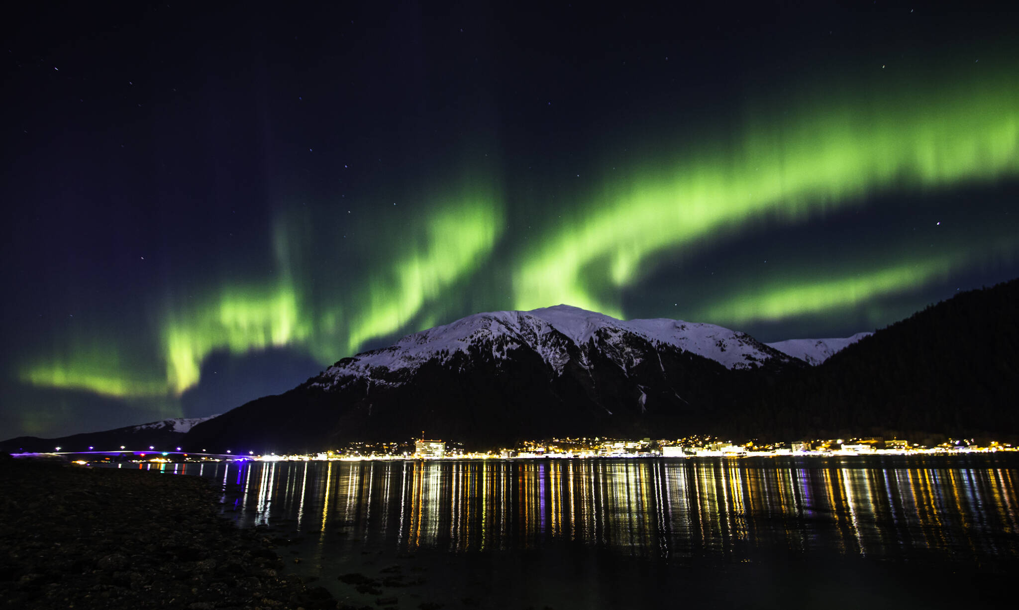This photo shows the northern lights over Juneau. Photo taken April 13,2022. (Courtesy Photo / Jack Beedle)