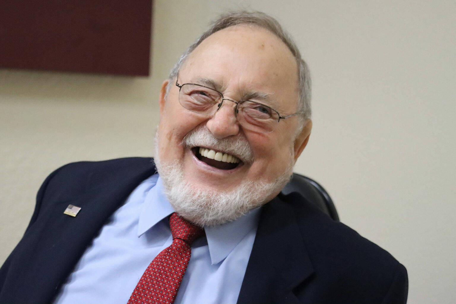 Rep. Don Young smiles during a sit-down in the Juneau Empire’s offices last June. Young died on Friday, according to the longtime U.S. representative’s office. (Ben Hohenstatt / Juneau Empire File)