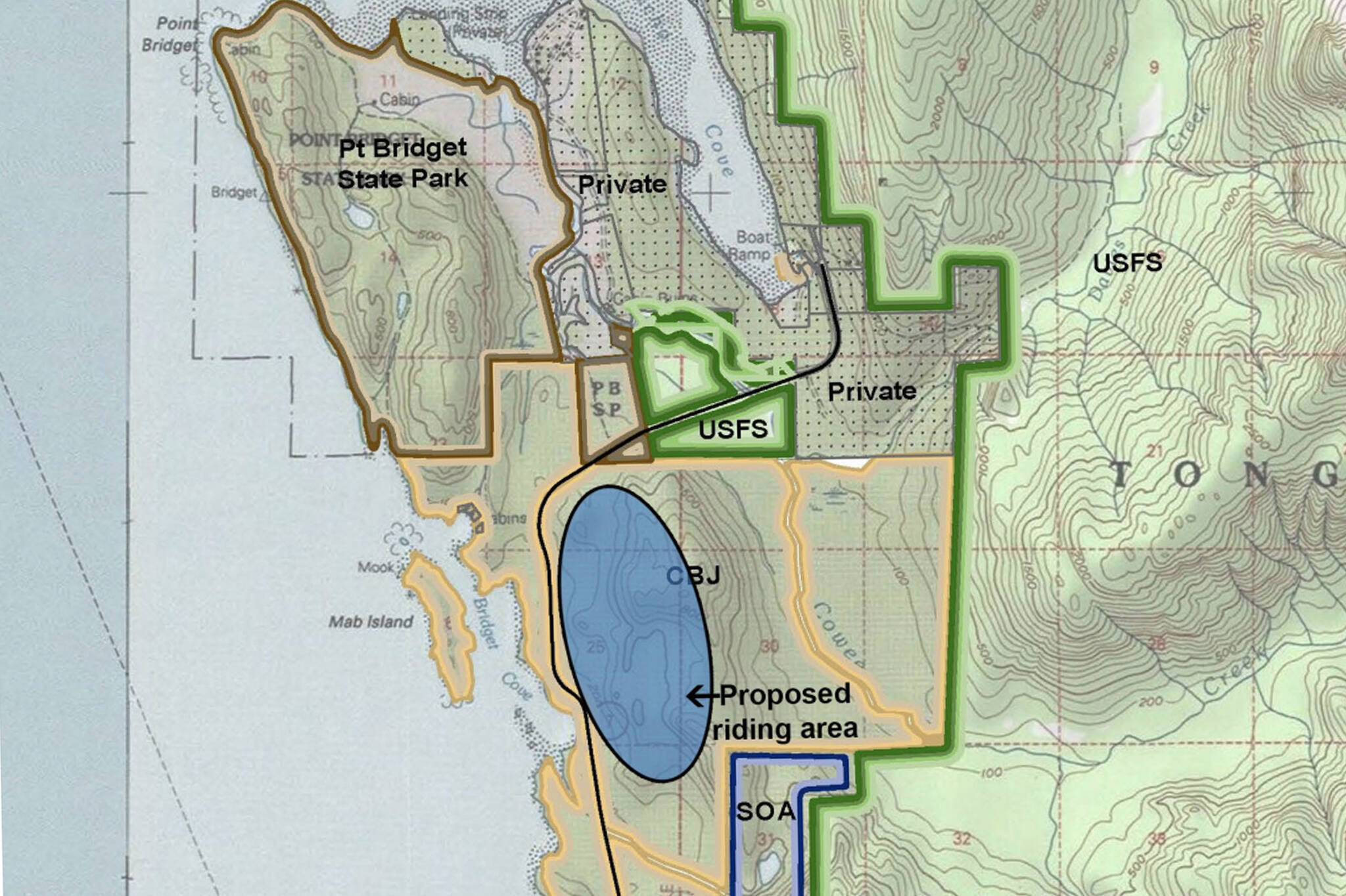 This map, included in a City and Borough of Juneau Lands, Housing and Economic Development Committee meeting packet, shows the location of a proposed off-road vehicle park. The committee OK’d negotiations between the third party and an enthusiast group seeking to make the park a reality. (City and Borough of Juneau)