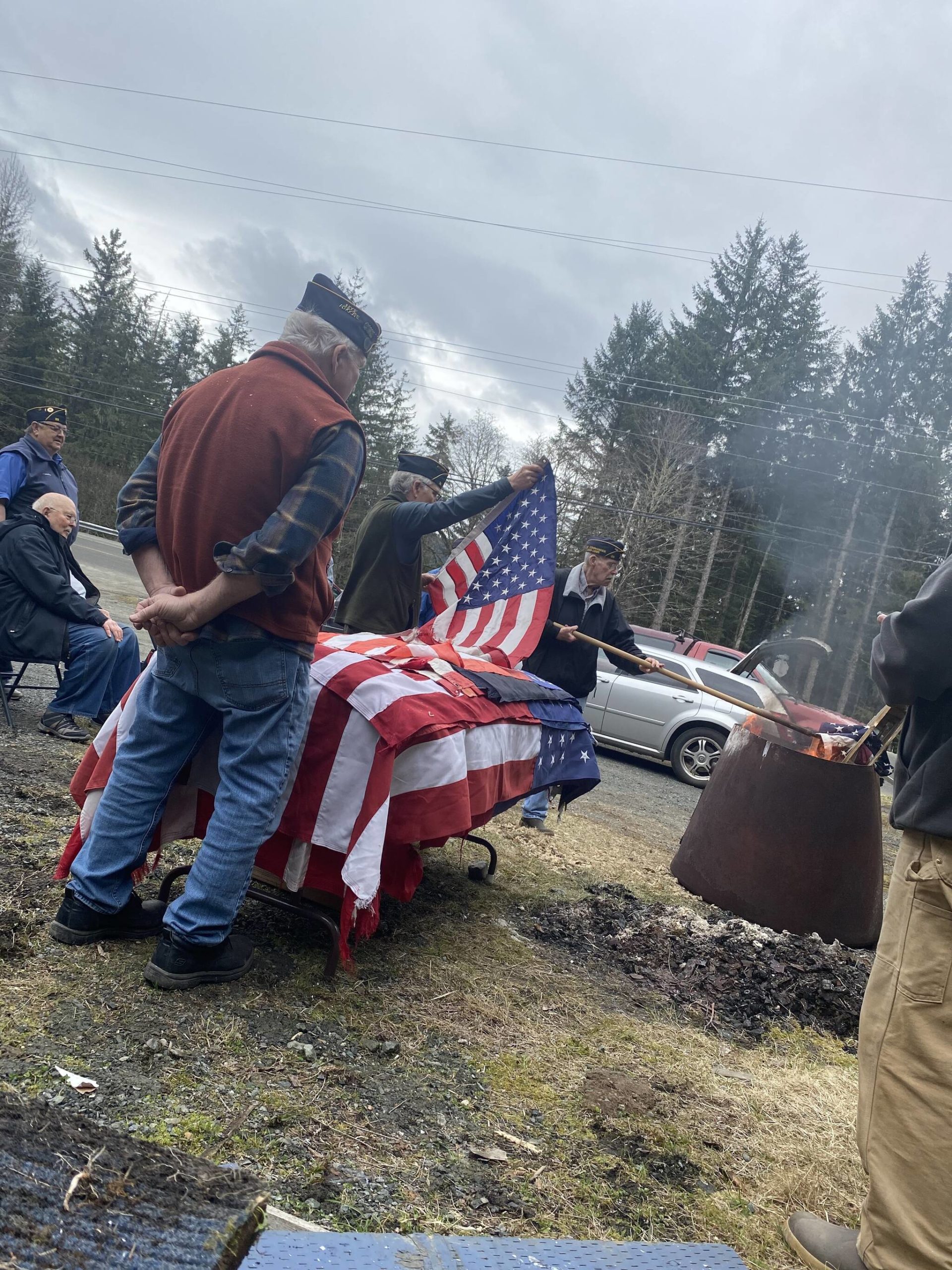 Courtesy Photo / Jordin Michelle Sember 
American Legion Auke Bay Post 25 disposed of the flags that were collected over the past winter. The flags were disposed of in a ceremony and in accordance with regulations.