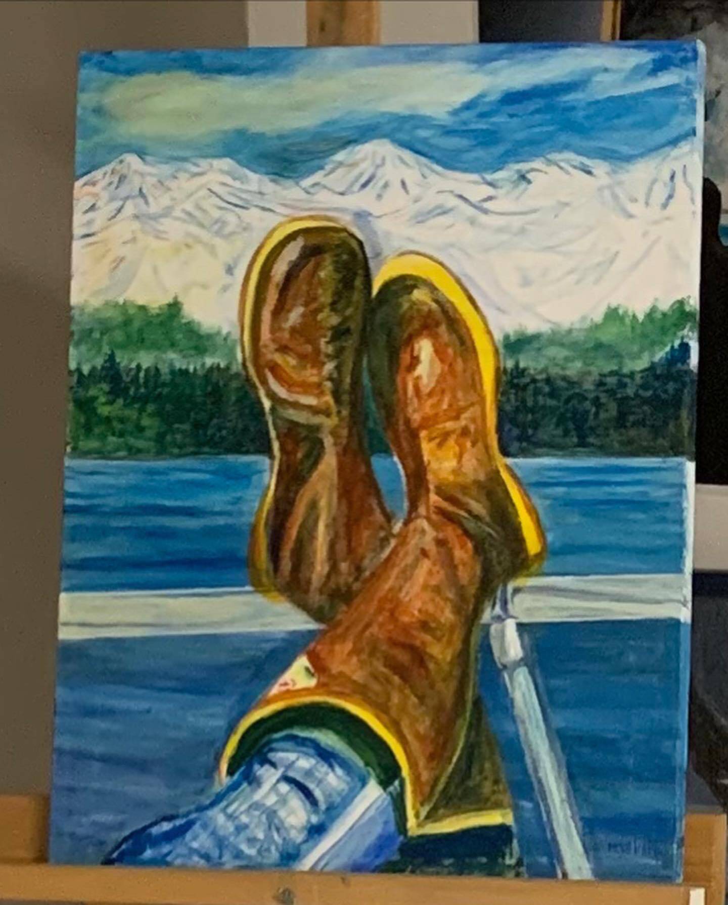 This photo shows original painting,  “Kickback; Southeast Sneakers,” by Marty Sharp. (Courtesy Photo)(Courtesy Photo)