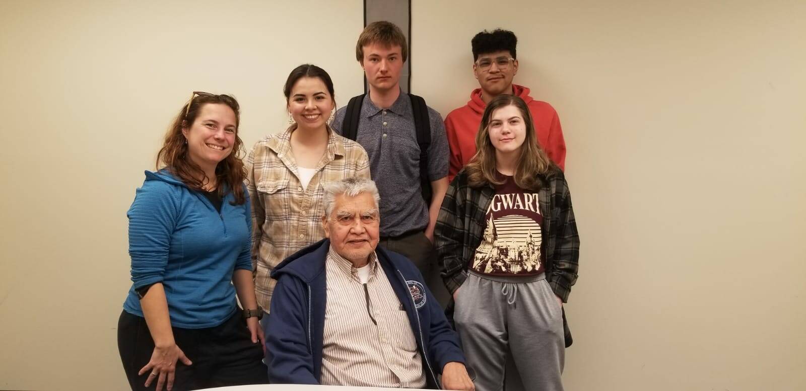 The spring 2022 class with Harvey Kitka, a local harvester and community members involved with the Sitka Tribe of Alaska and Southeast RAC. (Courtesy Photo / Heather Bauscher)