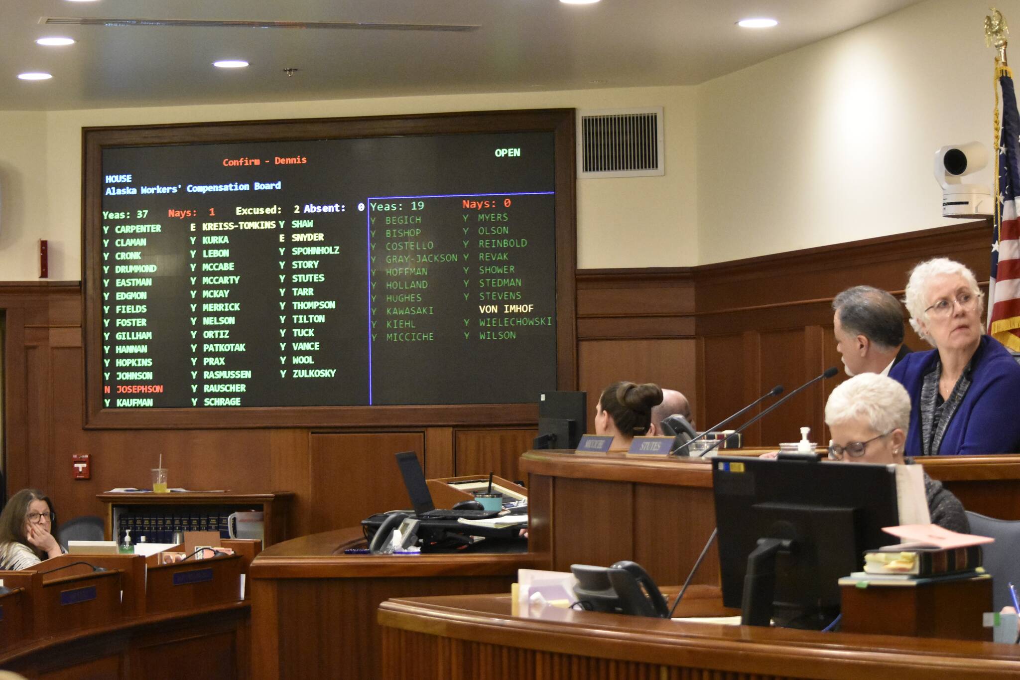 Lawmakers held a joint session of the Alaska State Legislature on Wednesday, May 4, 2022, to vote to confirm Gov. Mike Dunleavy's appointments to state boards and commissions. All nominees were confirmed. (Peter Segall / Juneau Empire)