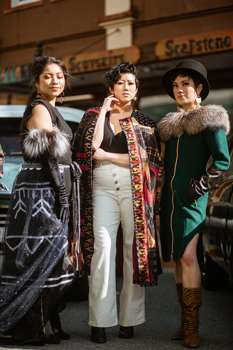 Alex Vicario, Hien Tran and Lisa Puananimohala’ikalani Denny model during the runway event of Alaska Fashion Week on May 7, 2022. (Courtesy photo / Sydney Akagi Photography)