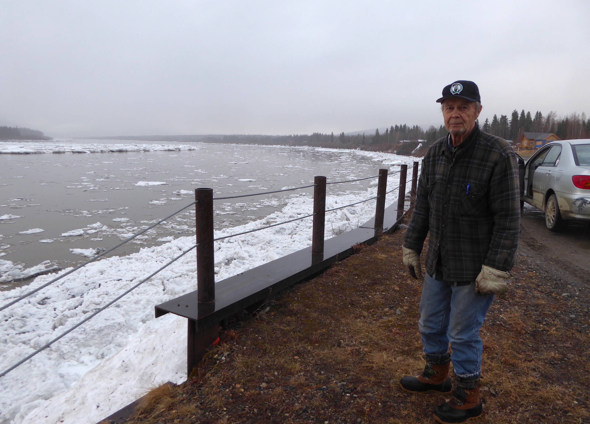John Borg of Eagle, Alaska, looks out on the Yukon River on May 7, 2022, a few hours after the ice sheet broke up and much of the ice moved to the shore. Courtesy Photo / Ned Rozell)
