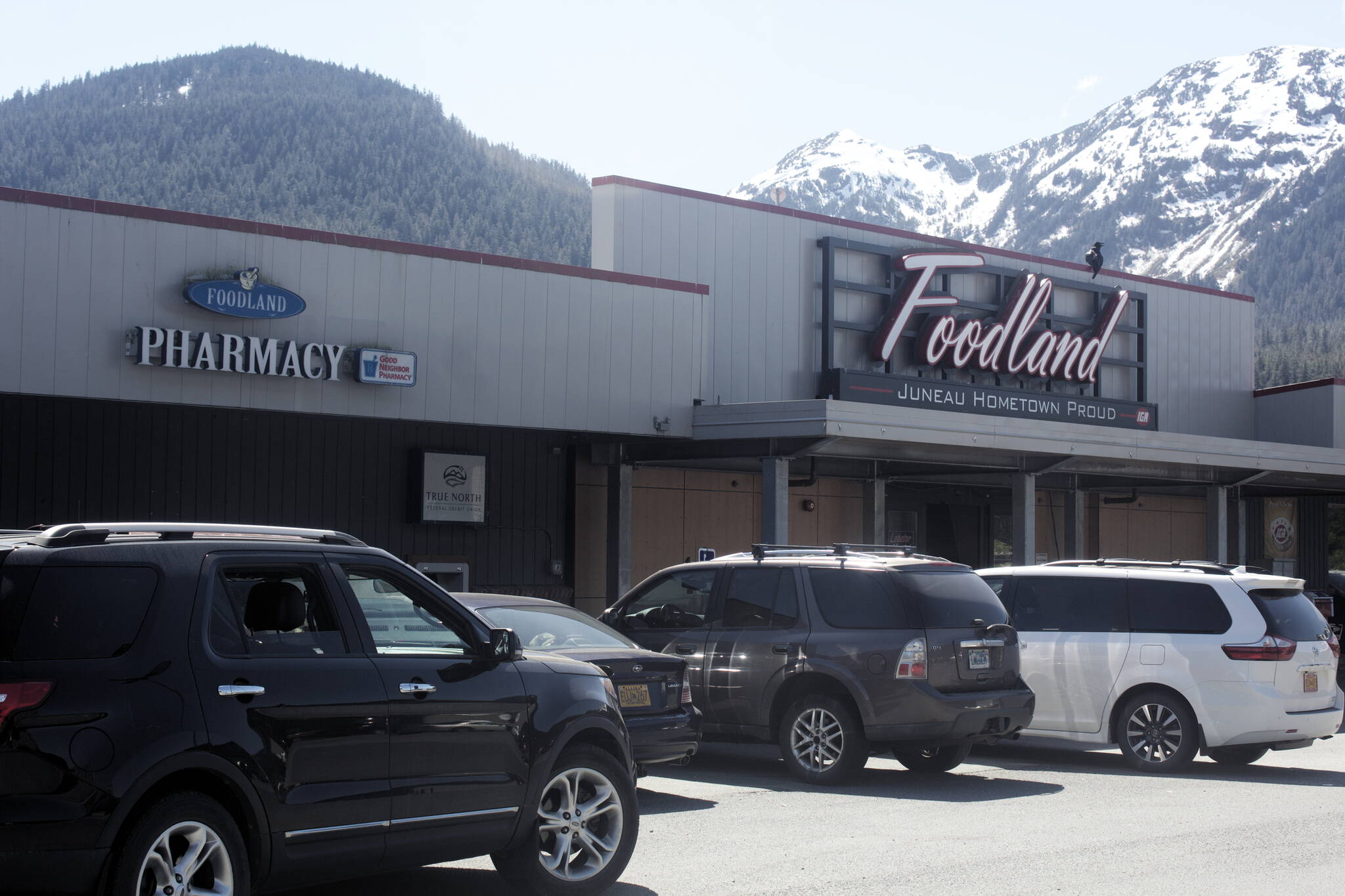 A pharmacy sign outside the Foodland IGA will soon disappear as the pharmacy inside is closing as of Wednesday, June 1, due to the inability to hire a new pharmacist. (Mark Sabbatini / Juneau Empire)