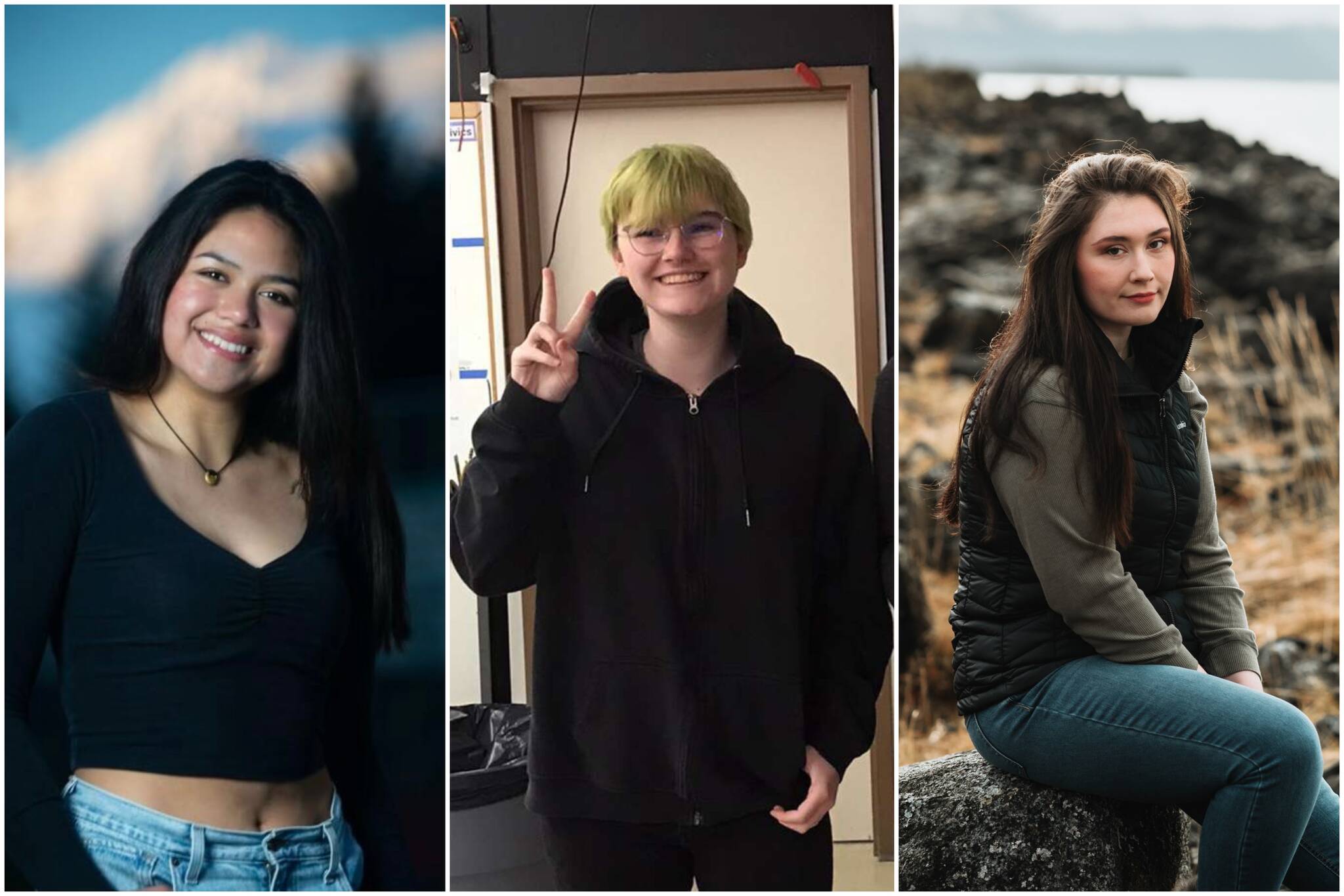 Sophia Pugh, left, Eden Denton, center, and Rileyanne Payne, right, seniors from Juneau's three high schools are about to graduate as their time in high school comes to a close. (Courtesy Photos)