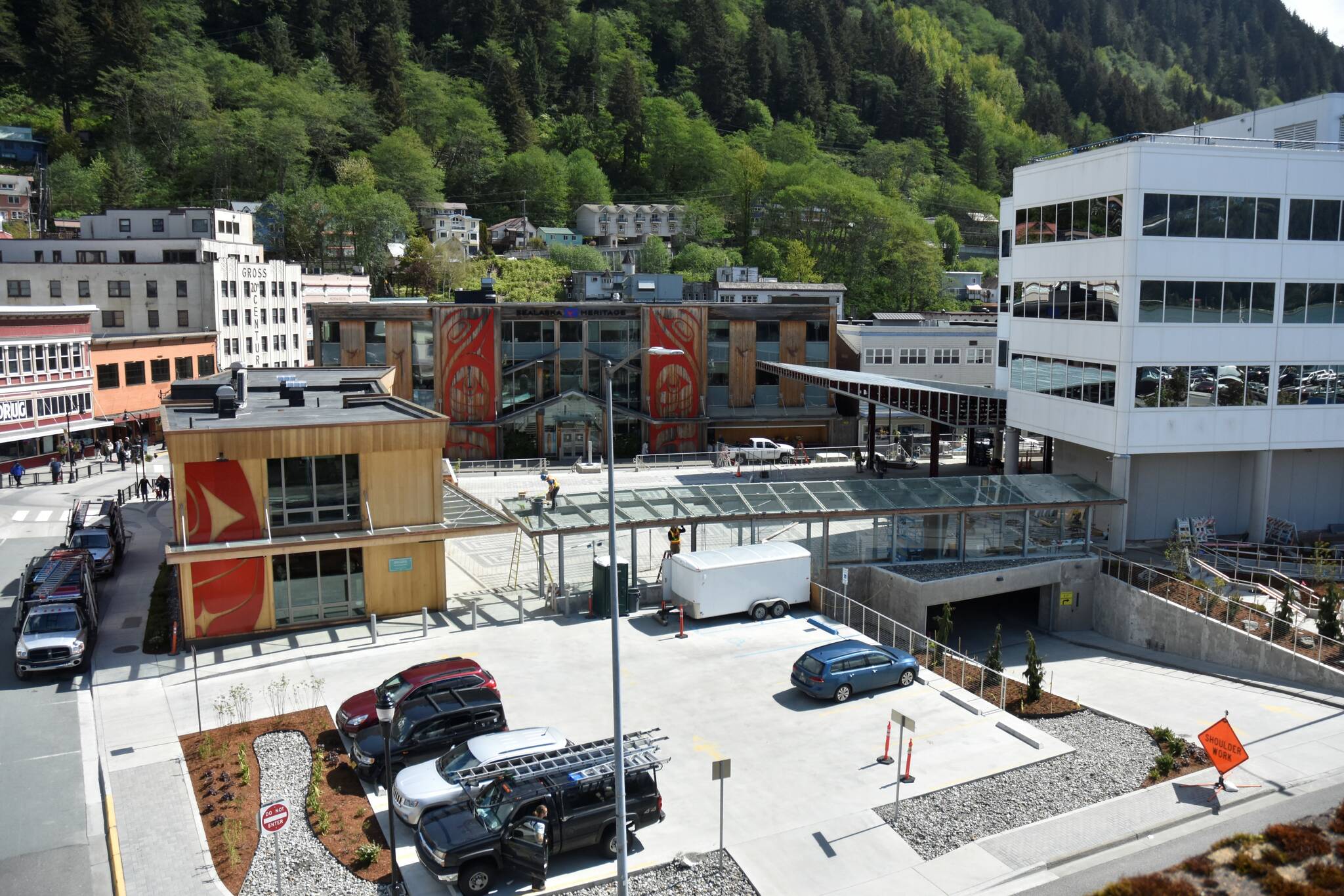 The Sealaska Heritage Institute’s new arts campus was still under construction on Wednesday, May 25, 2022, but will officially open at noon this Wednesday for the start of Celebration, Sealaska’s biennial festival. (Peter Segall / Juneau Empire)