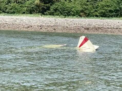 The Coast Guard medevaced two people from shore after their plane crashed in the water near Outer Point on Douglas Island, Alaska, June 7, 2022. The two survivors immediately swam ashore after their plane crashed approximately 100 feet from shore, according to the Coast Guard. (Courtesy Photo / Coast Guard)