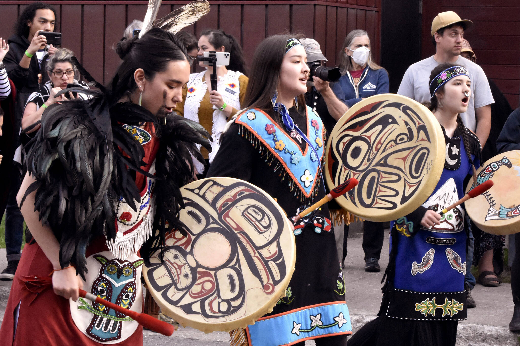 Willoughby Avenue behind Centennial Hall was packed with hundreds of dancers on Wednesday, June 8, 2022, as dance groups lined up to make their way through the hall for Celebration 2022’s grand procession. (Peter Segall / Juneau Empire)