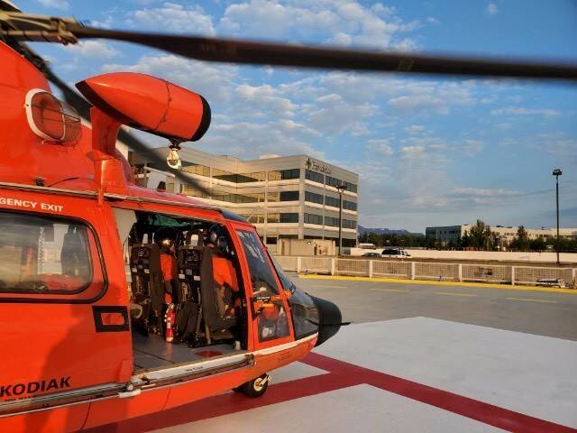 A Coast Guard Air Station Kodiak helicopter aircrew medically evacuated an injured crewmember from a fishing vessel near Esther Island to an Anchorage hospital on June 16, 2022. (U.S. Coast Guard / Courtesy Photo)