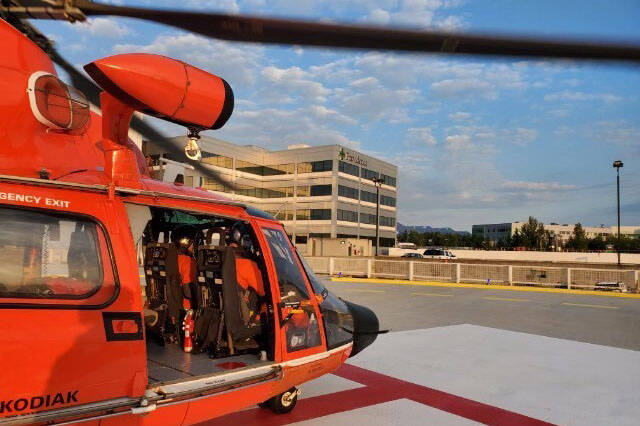 A Coast Guard Air Station Kodiak helicopter aircrew medically evacuated an injured crewmember from a fishing vessel near Esther Island to an Anchorage hospital on June 16, 2022. (U.S. Coast Guard / Courtesy Photo)