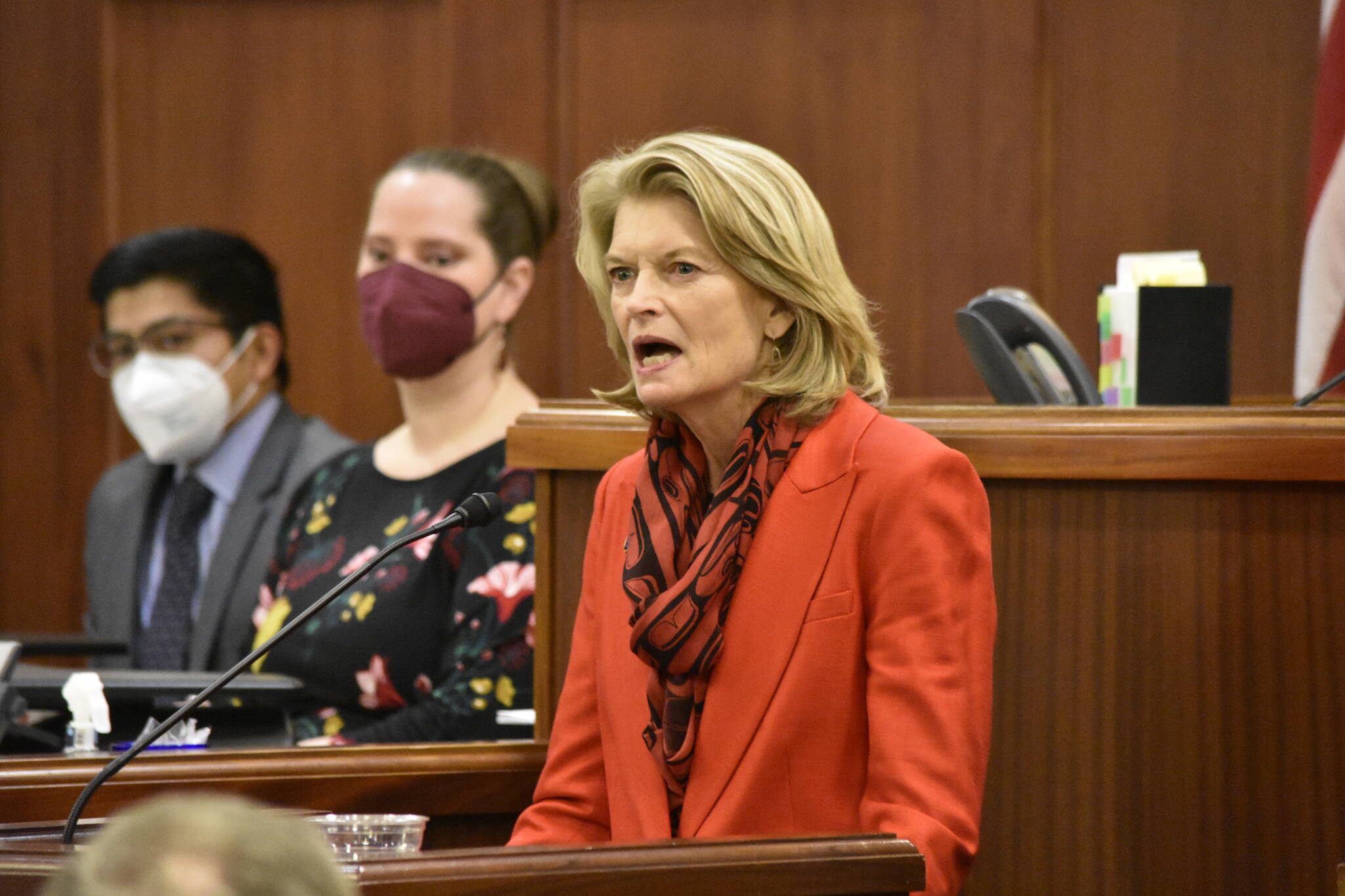 U.S. Sen. Lisa Murkowski, R-Alaska, who spoke to the Alaska State Legislature on Feb. 22, 2022, said in a news conference Thursday she was supporting the Bipartisan Safer Communities Act aimed at addressing the high levels of gun violence in the U.S. (Peter Segall / Juneau Empire file)