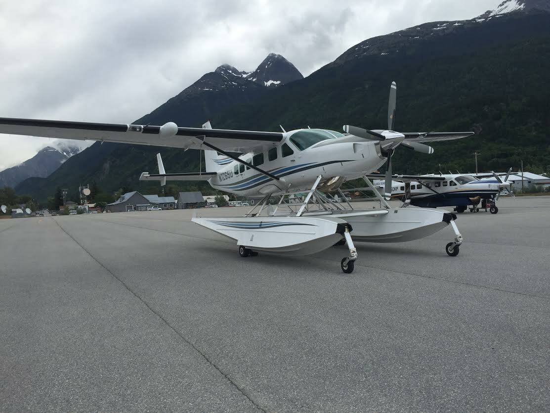 An Alaska Seaplanes Cessna 208A, seen here on the tarmac, suffered damage after failing to achieve takeoff near Elfin Cove on Sunday, June 26, 2022. (Courtesy photo / Alaska Seaplanes)
