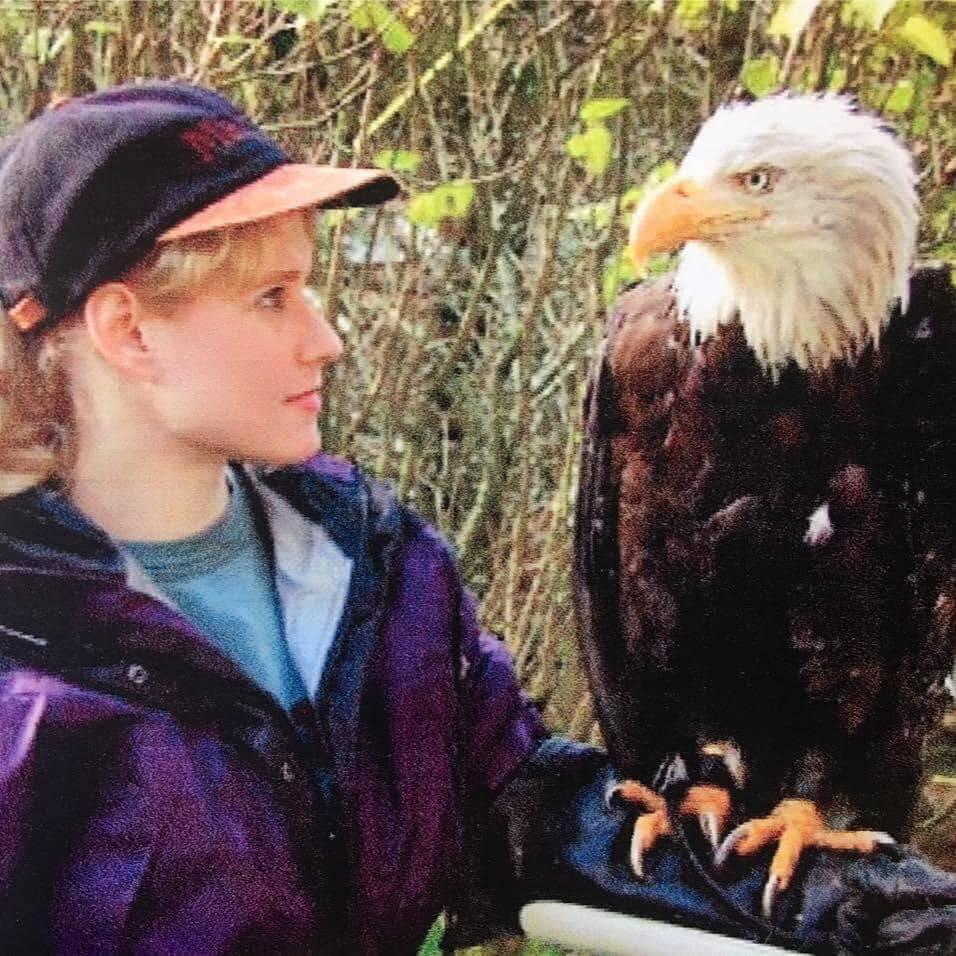 Kathy Benner, former manager of the Juneau Raptor Center, holds Liberty, one of the JRC’s former education birds. (Courtesy photo / Kathy Benner)