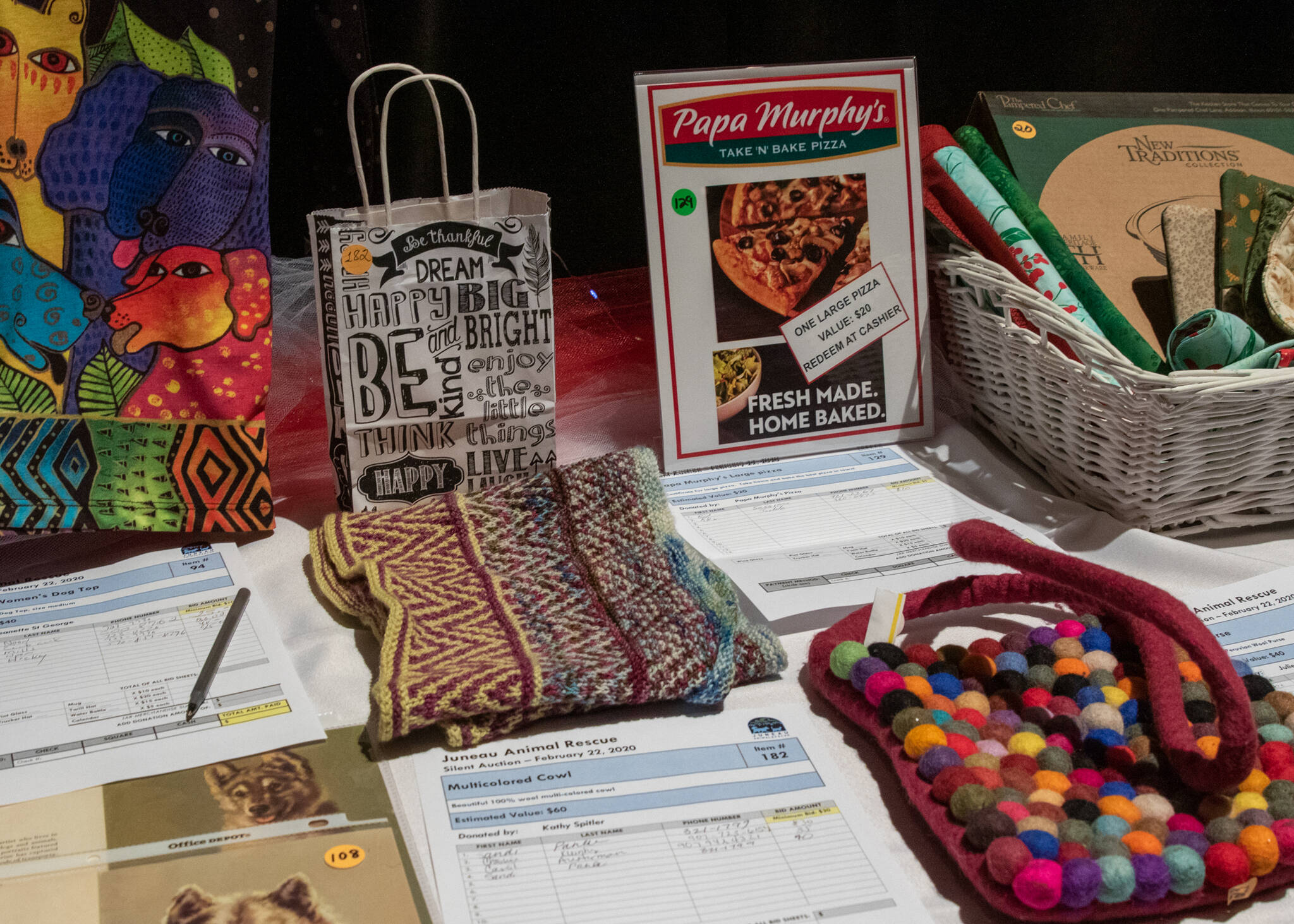 Silent auction items featured at Juneau Animal Rescue’s 2020 Fundraiser. (Courtesy photo / JAR volunteer Kerry Howard)