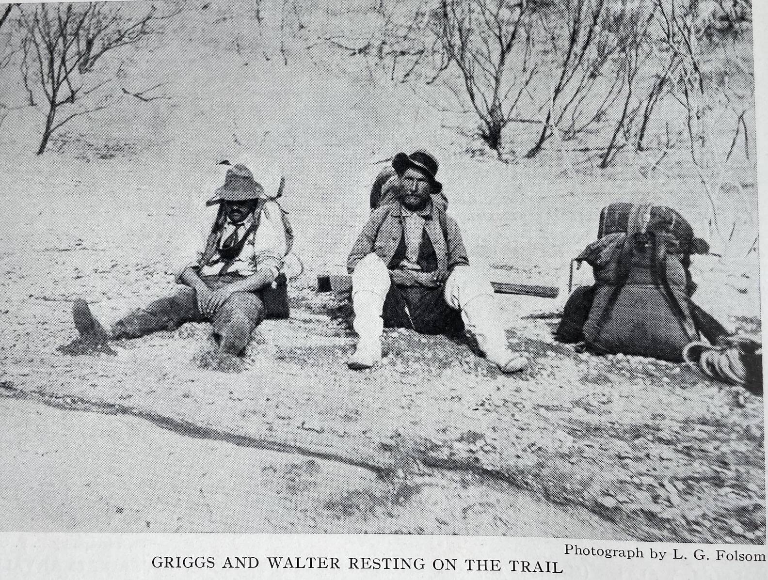 Robert Griggs, left, and Walter Metrokin of Kodiak rest during a 1916 expedition into the Valley of 10,000 Smokes on the Alaska Peninsula. (L.G. Folsom, from the book “The Valley of 10,000 Smokes” by Robert Griggs)