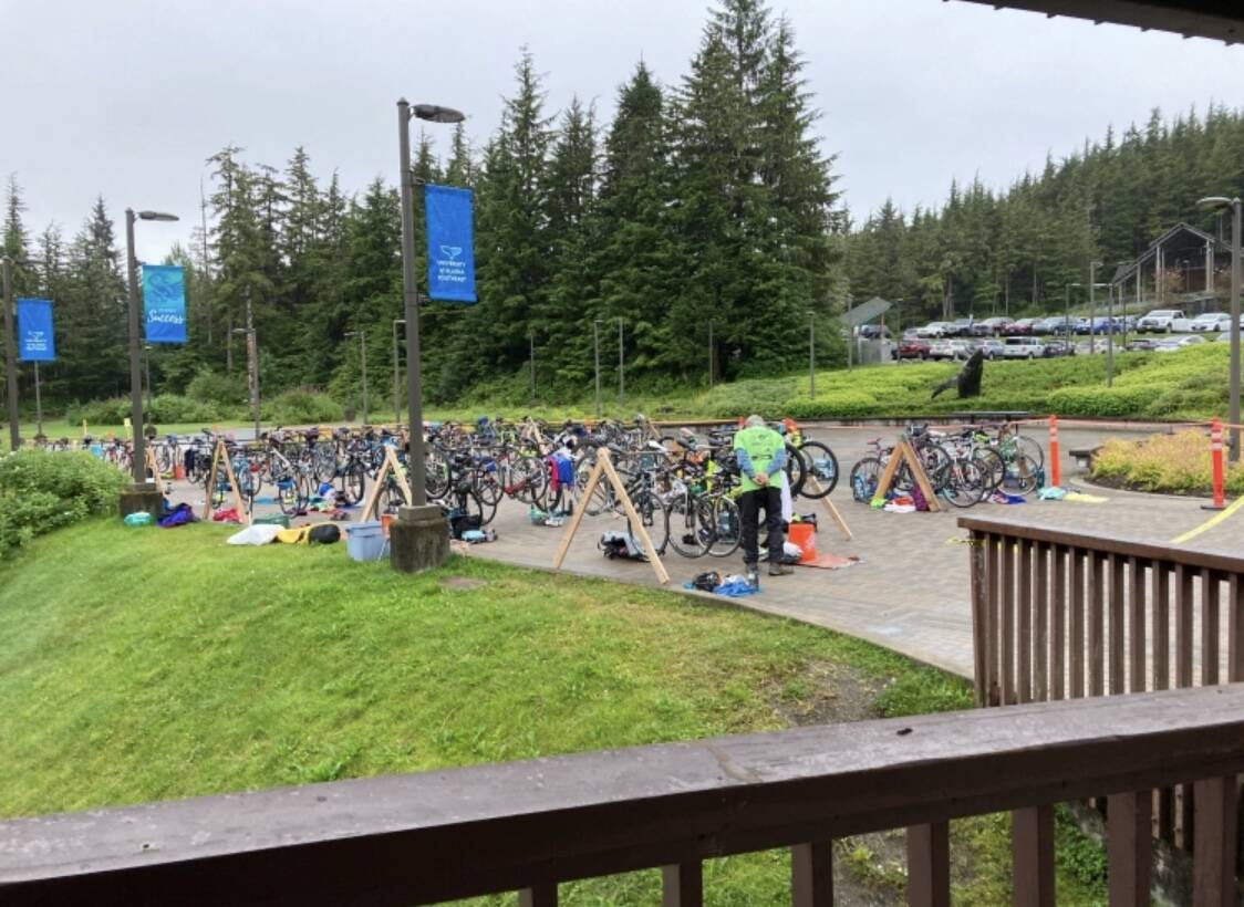 Bikes sit in a line waiting for racers at the 2021 Aukeman Triathalon. (Courtesy /Jean Butler)